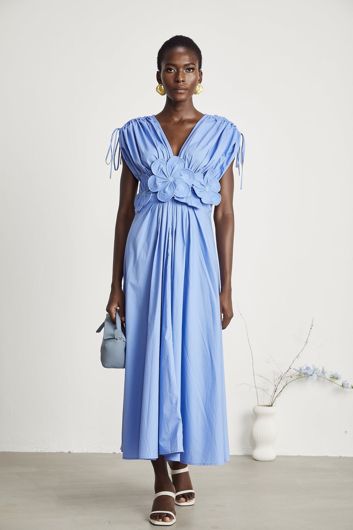 Emma petal-detail drawstring maxi dress in Blue (Final Sale-US Only)