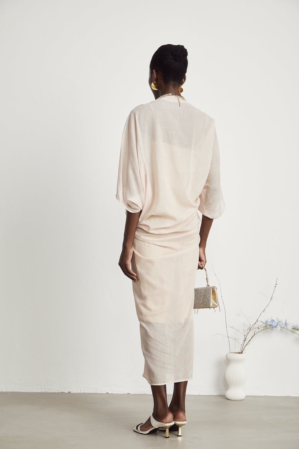 Solène semi-sheer V-neck midi dress (Final Sale-US Only)