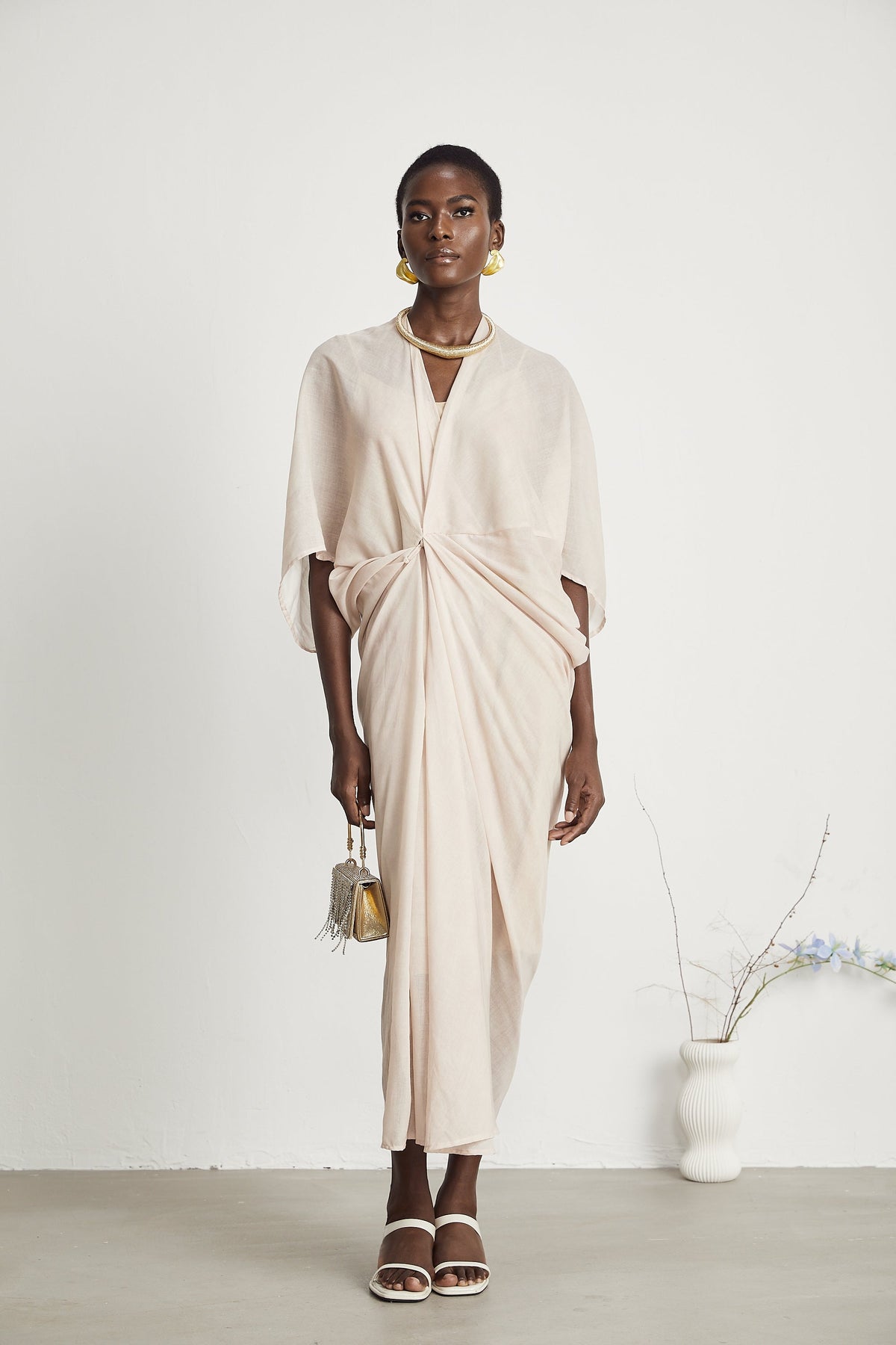 Solène semi-sheer V-neck midi dress (Final Sale-US Only)
