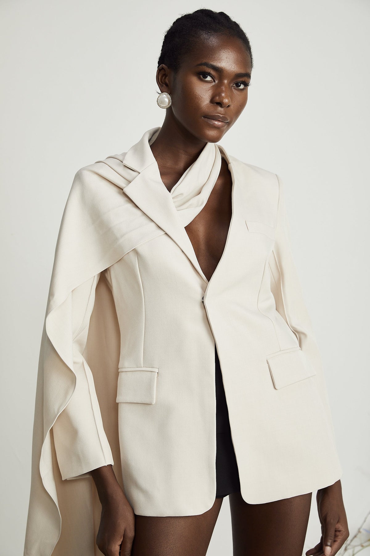 Coralie shawl-detailed jacket in Neutrals