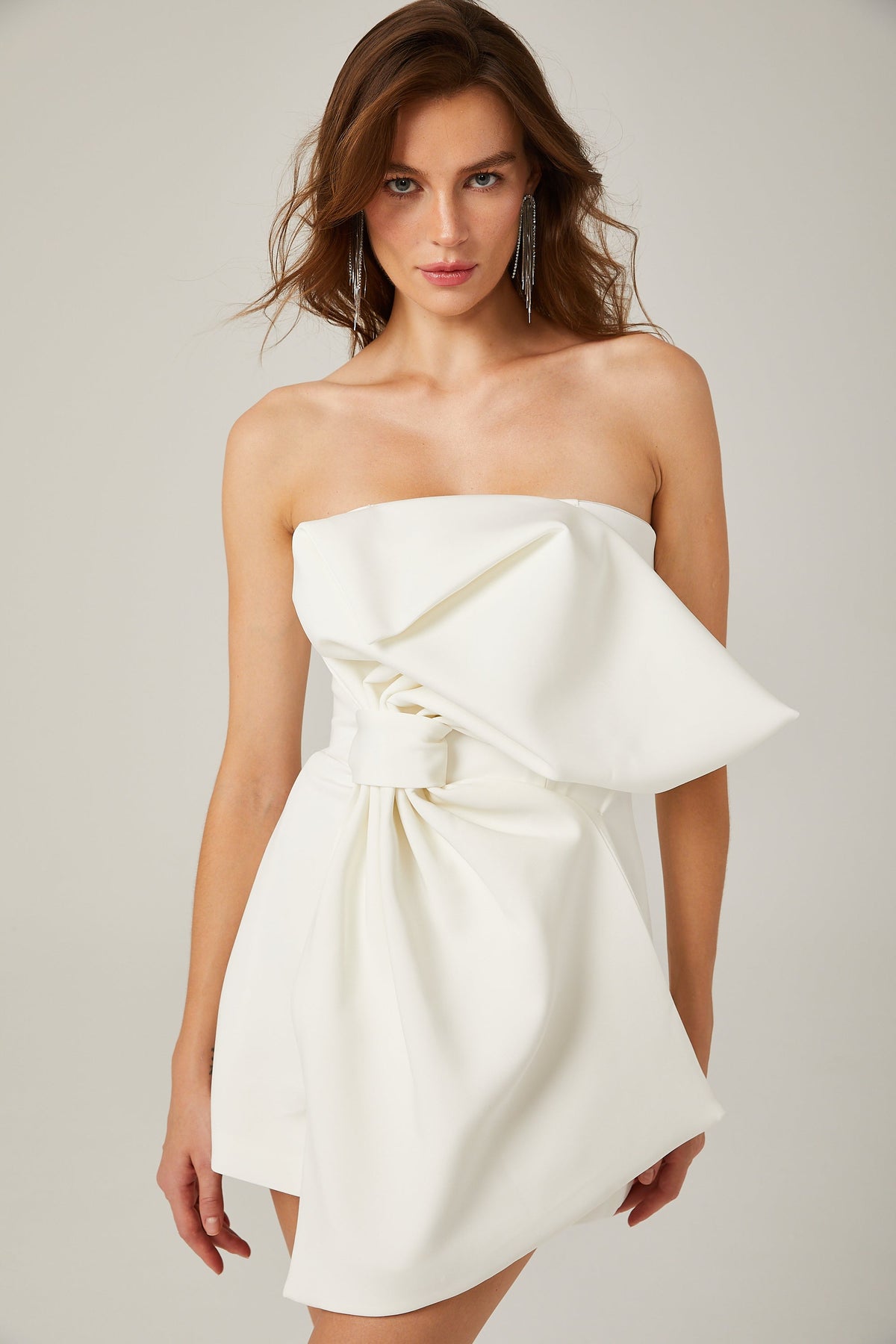 Charla white oversize-bow asymmetrical mini dress (Final Sale-US Only)
