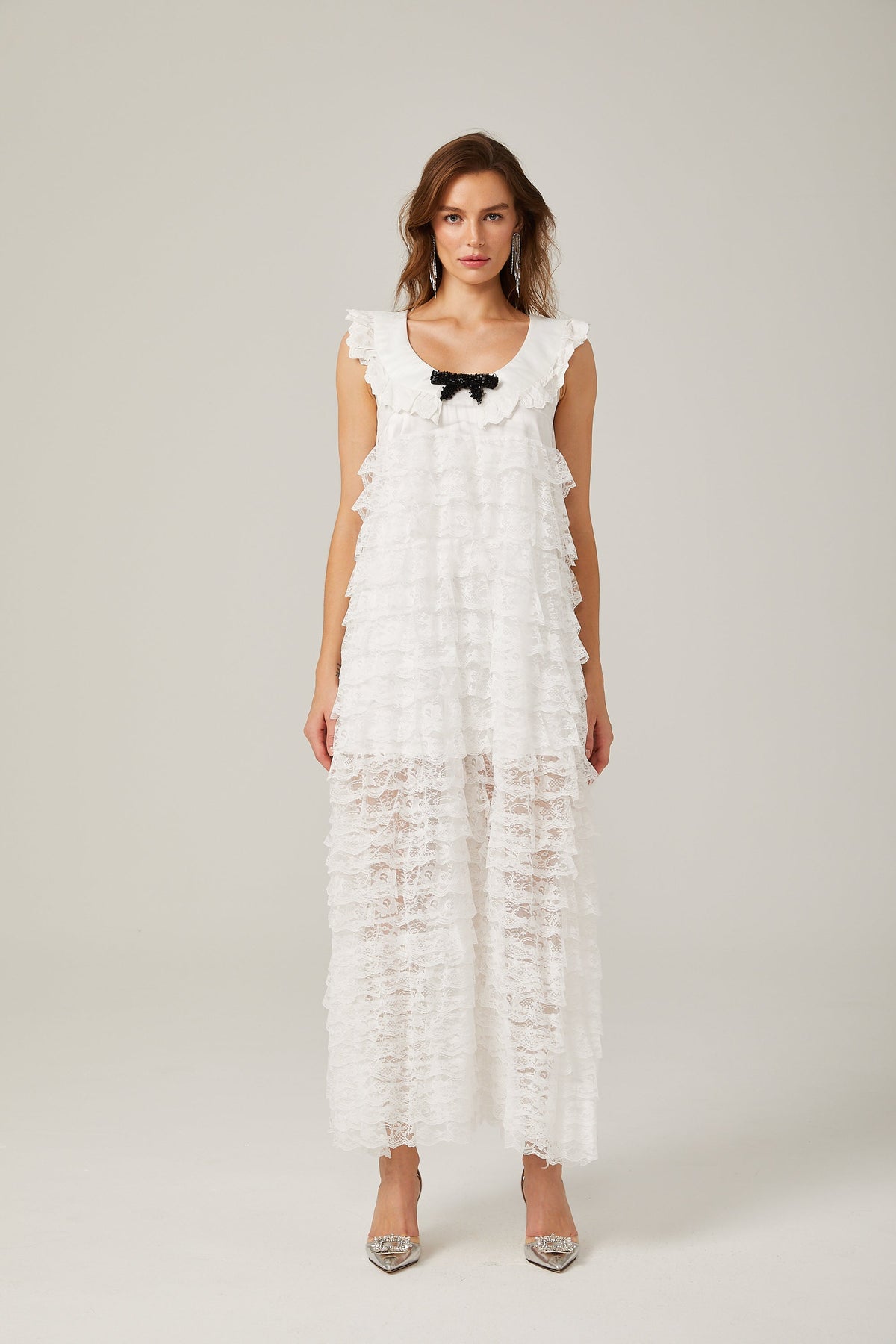 Alora white lace-trim tiered midi dress (Final Sale-US Only)