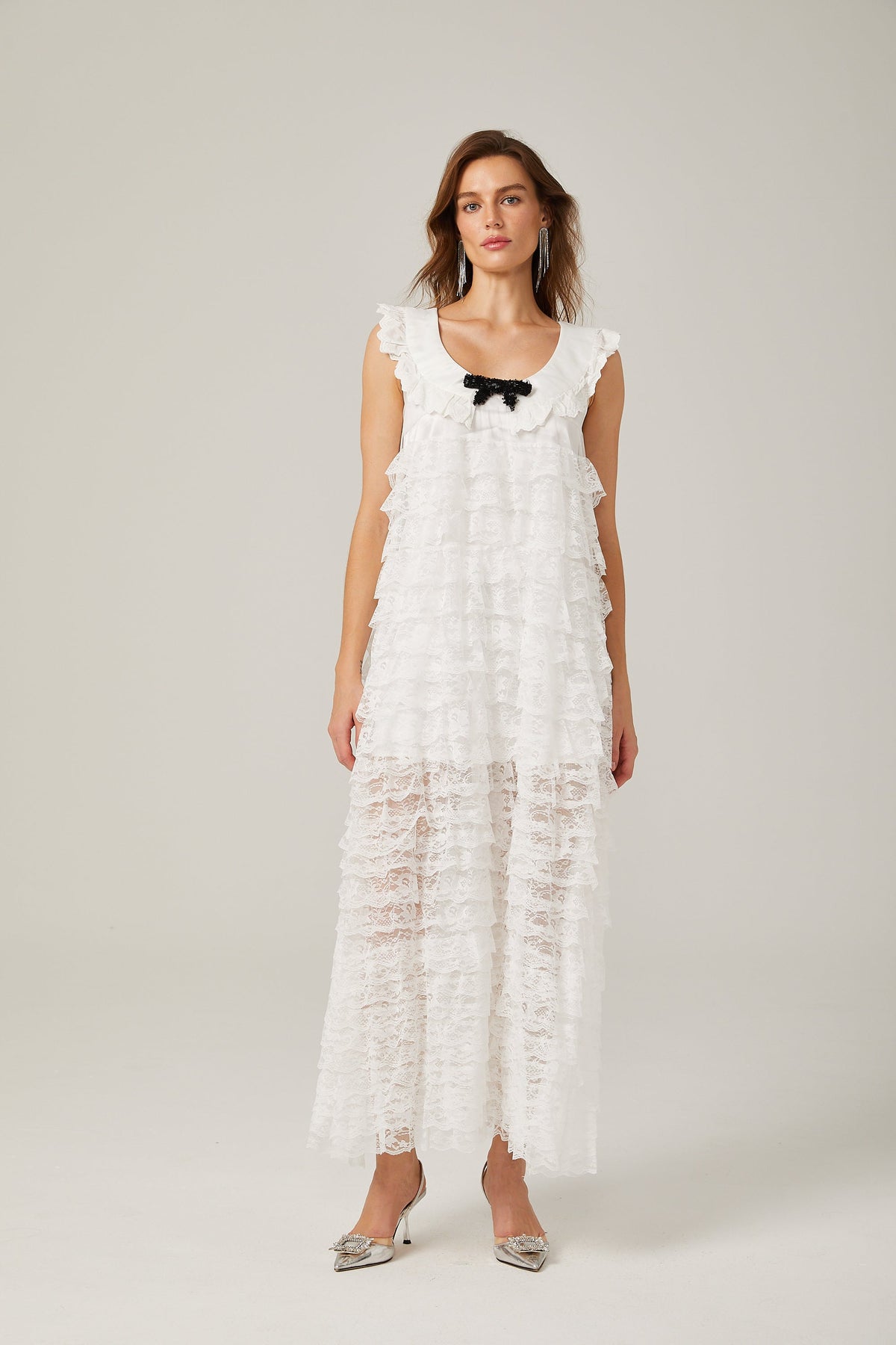 Alora white lace-trim tiered midi dress (Final Sale-US Only)