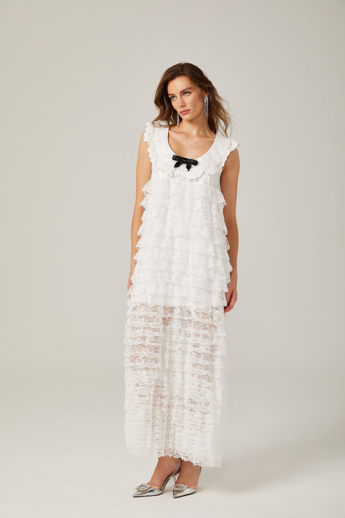 Alora white lace-trim tiered midi dress (Final Sale-US Only)