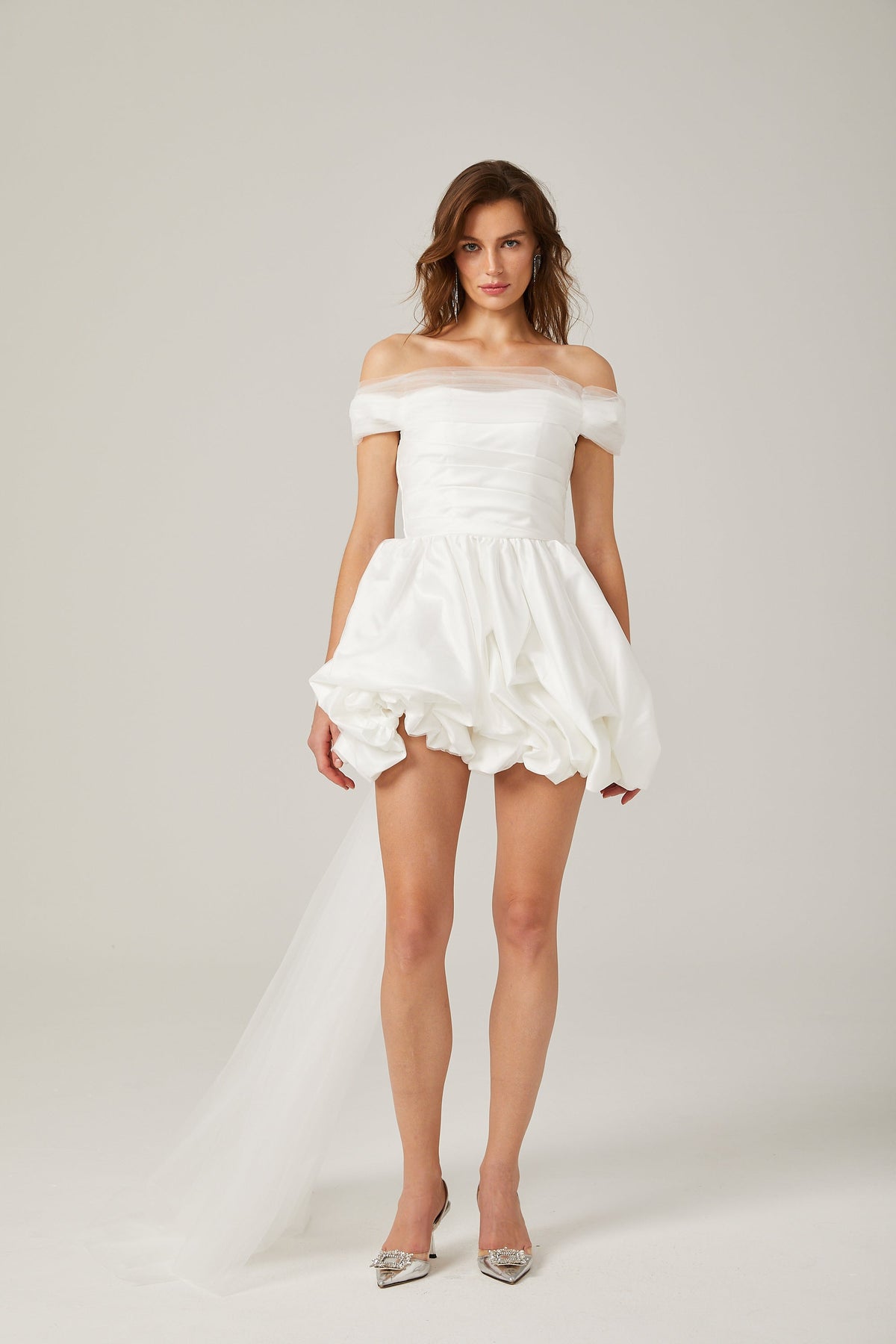 Aurore white off-shoulder bowknot mini dress (Final Sale)