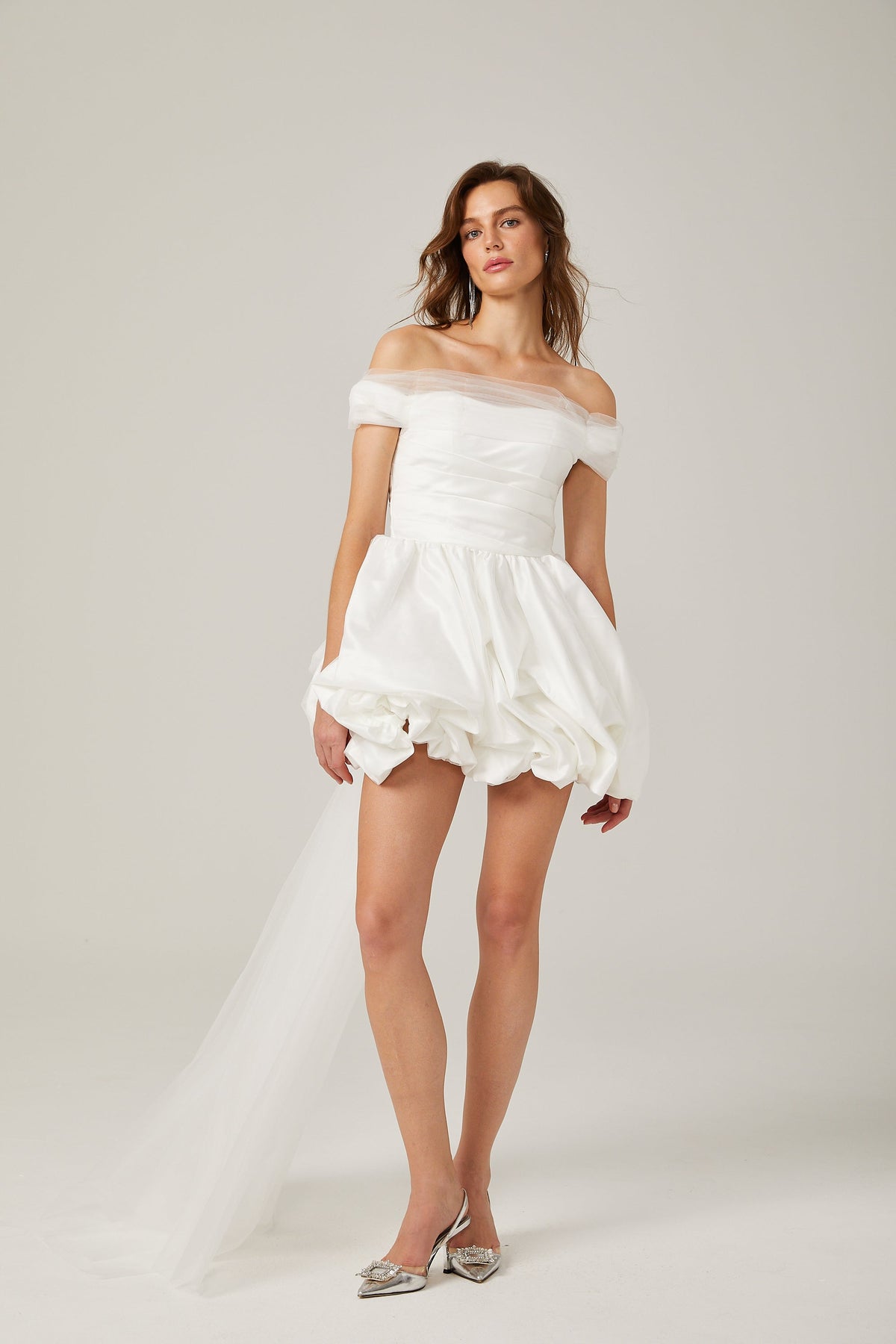 Aurore white off-shoulder bowknot mini dress (Final Sale)