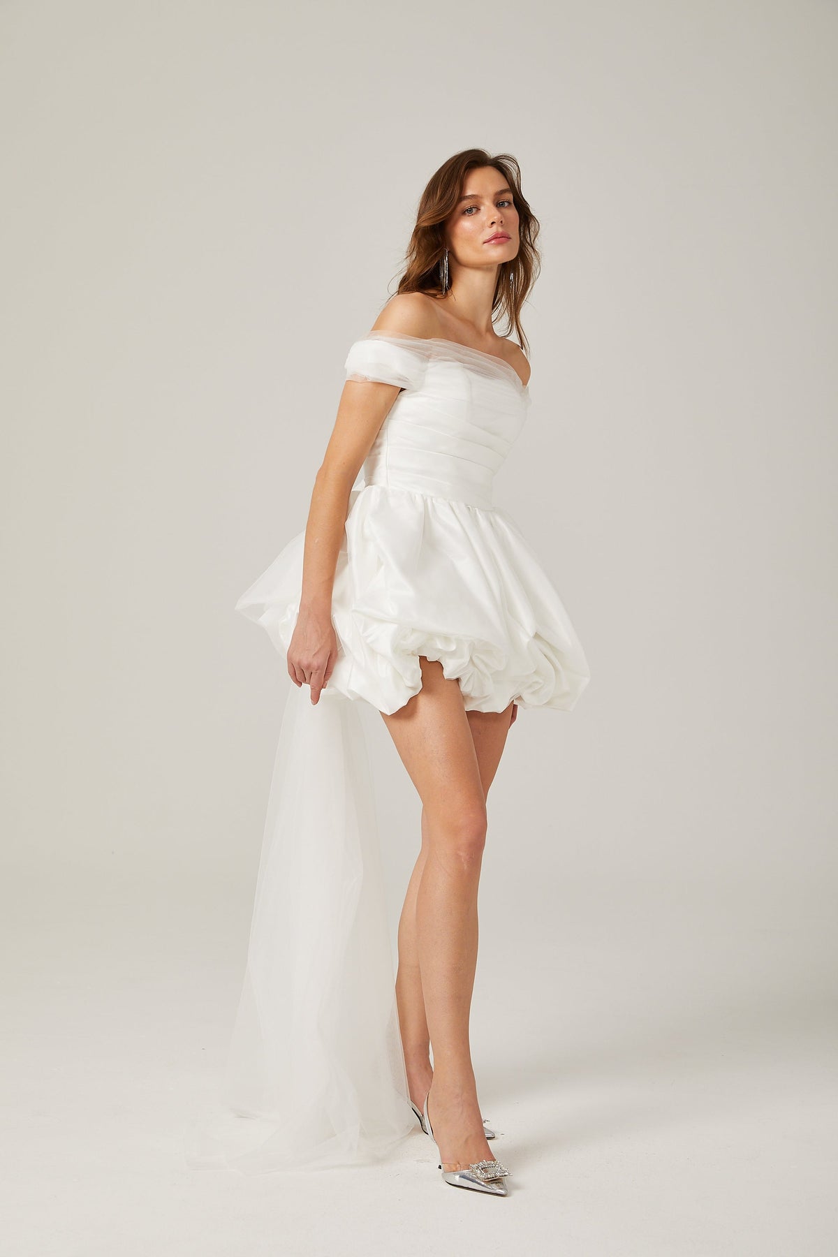 Aurore white off-shoulder bowknot mini dress (Final Sale)