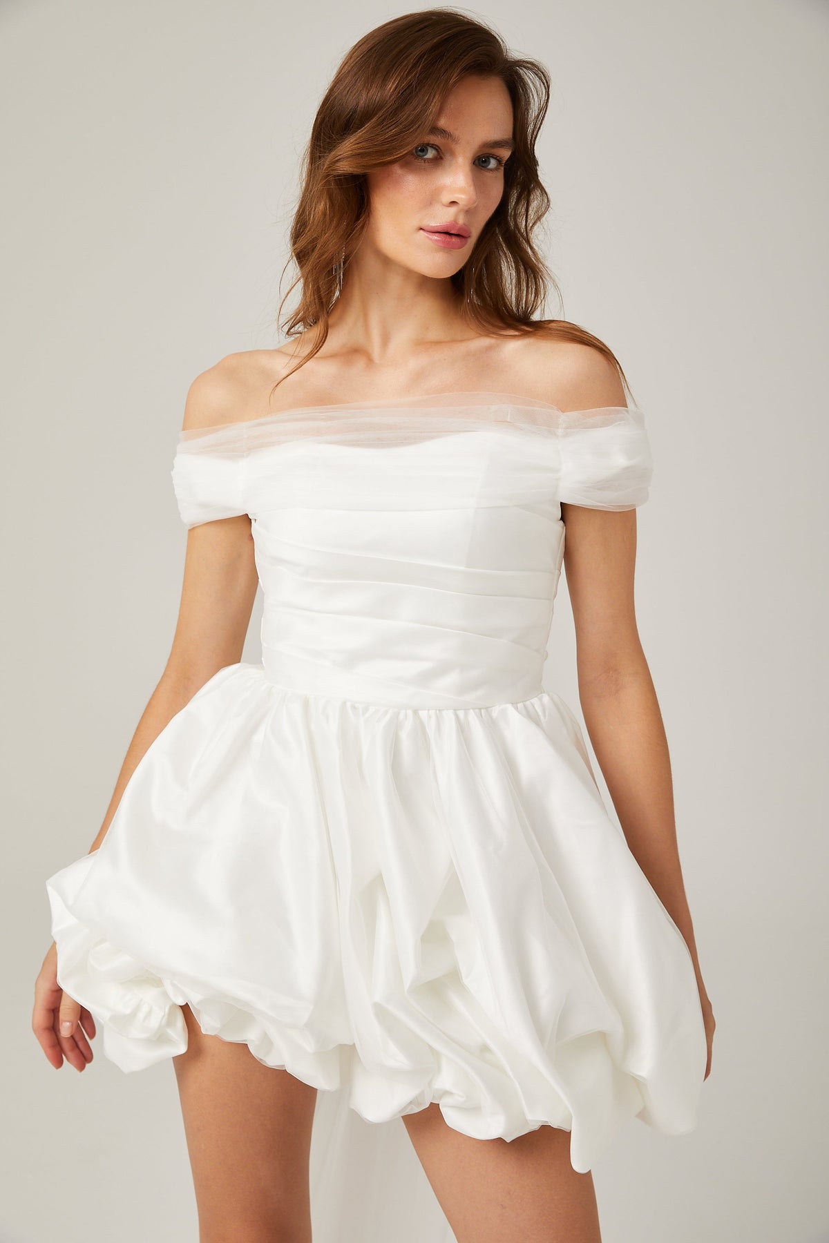 Aurore white off-shoulder bowknot mini dress (Final Sale)
