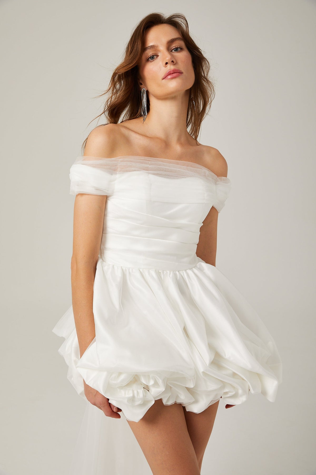 Aurore white off-shoulder bowknot mini dress (Final Sale)