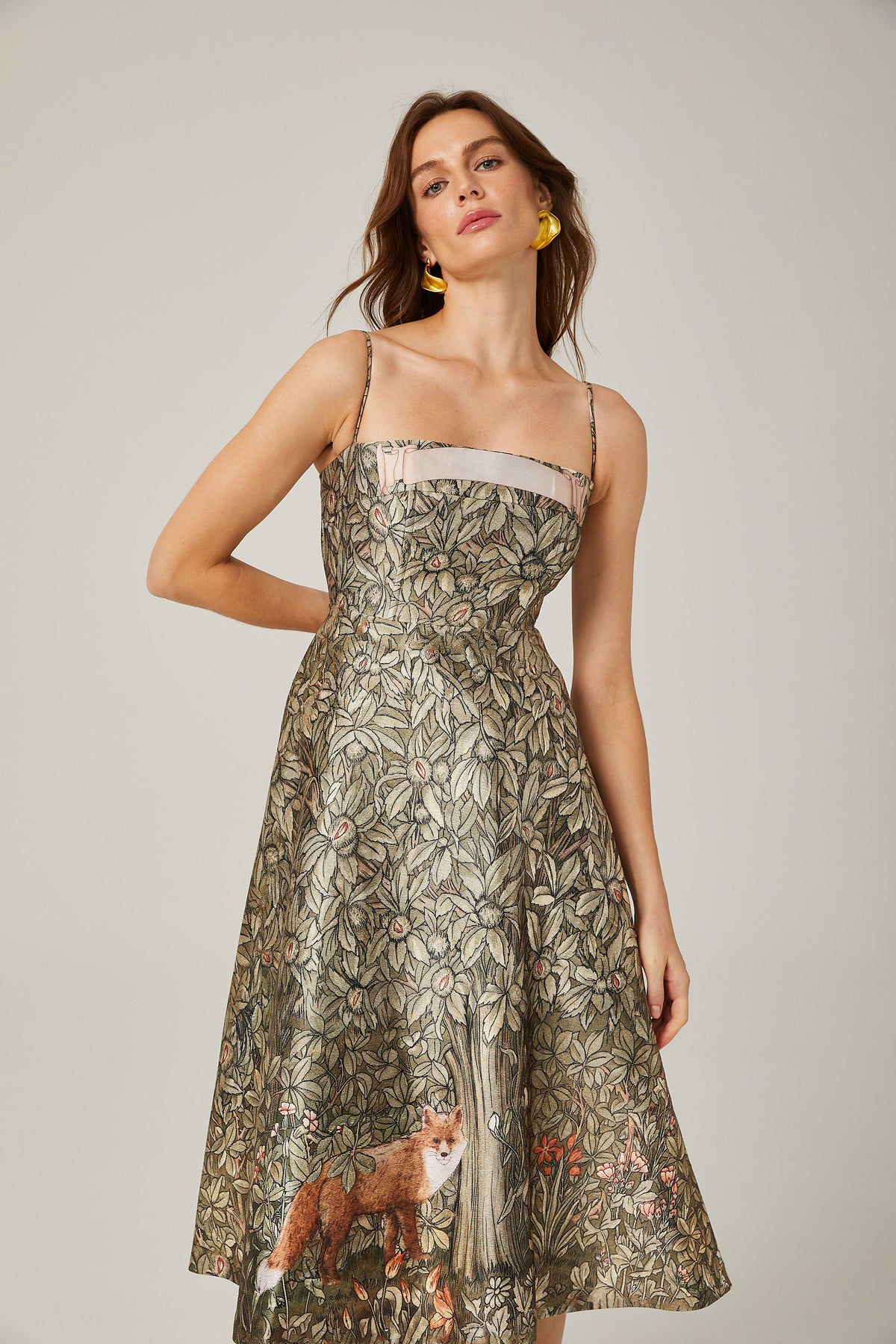 Claudia green jungle-print midi dress