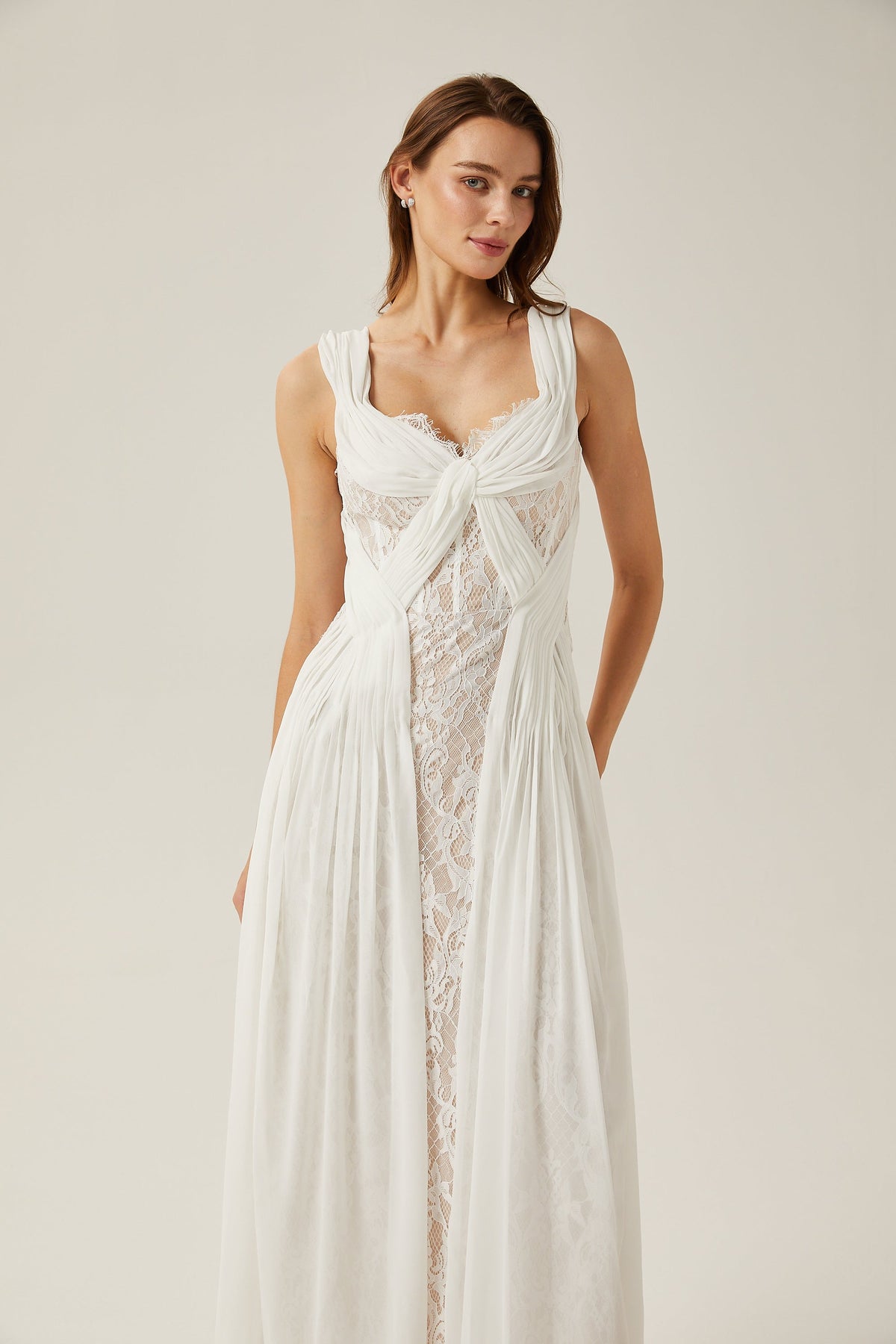 Arantxa white lace pleated maxi dress (Final Sale-US Only)