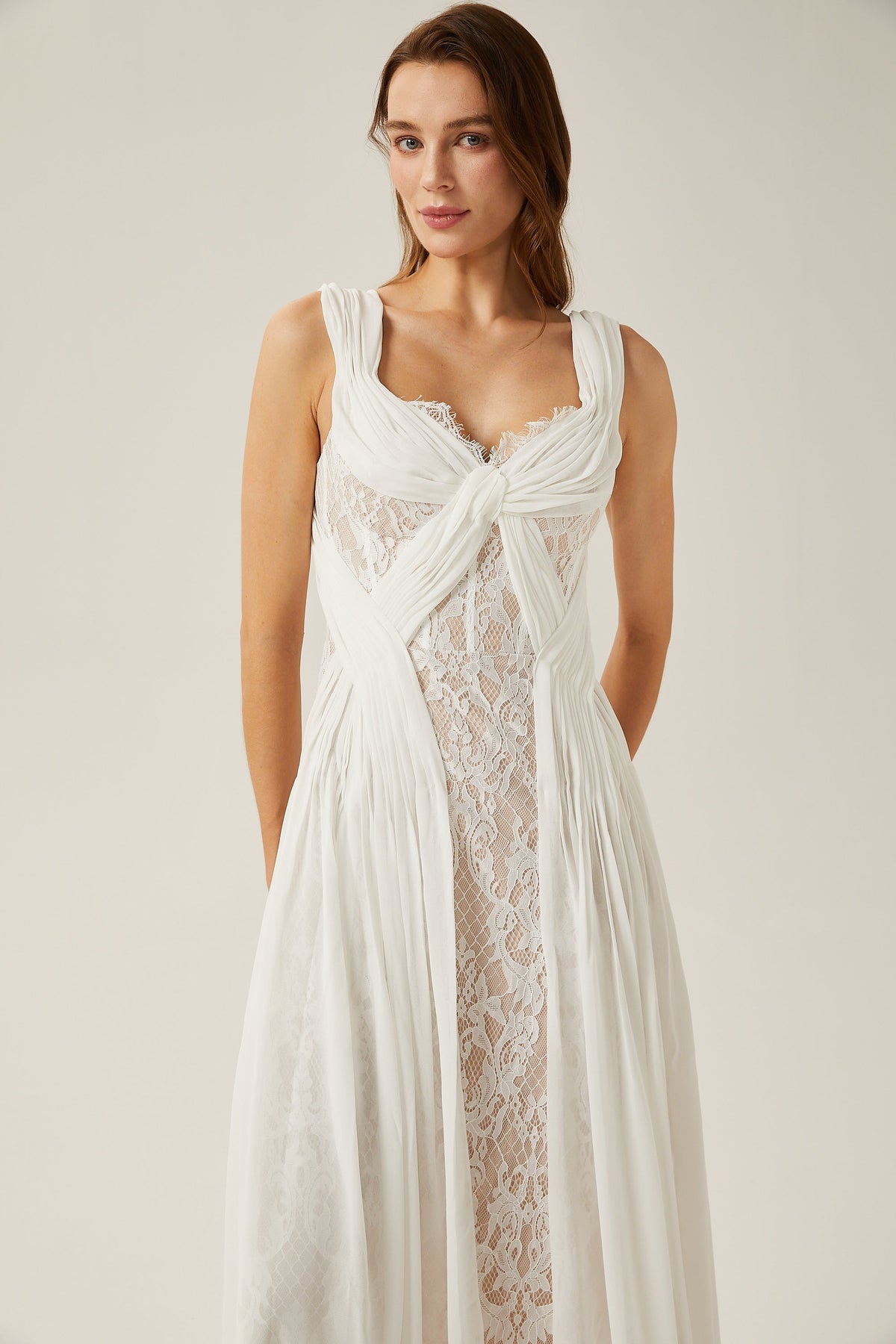 Arantxa white lace pleated maxi dress (Final Sale-US Only)