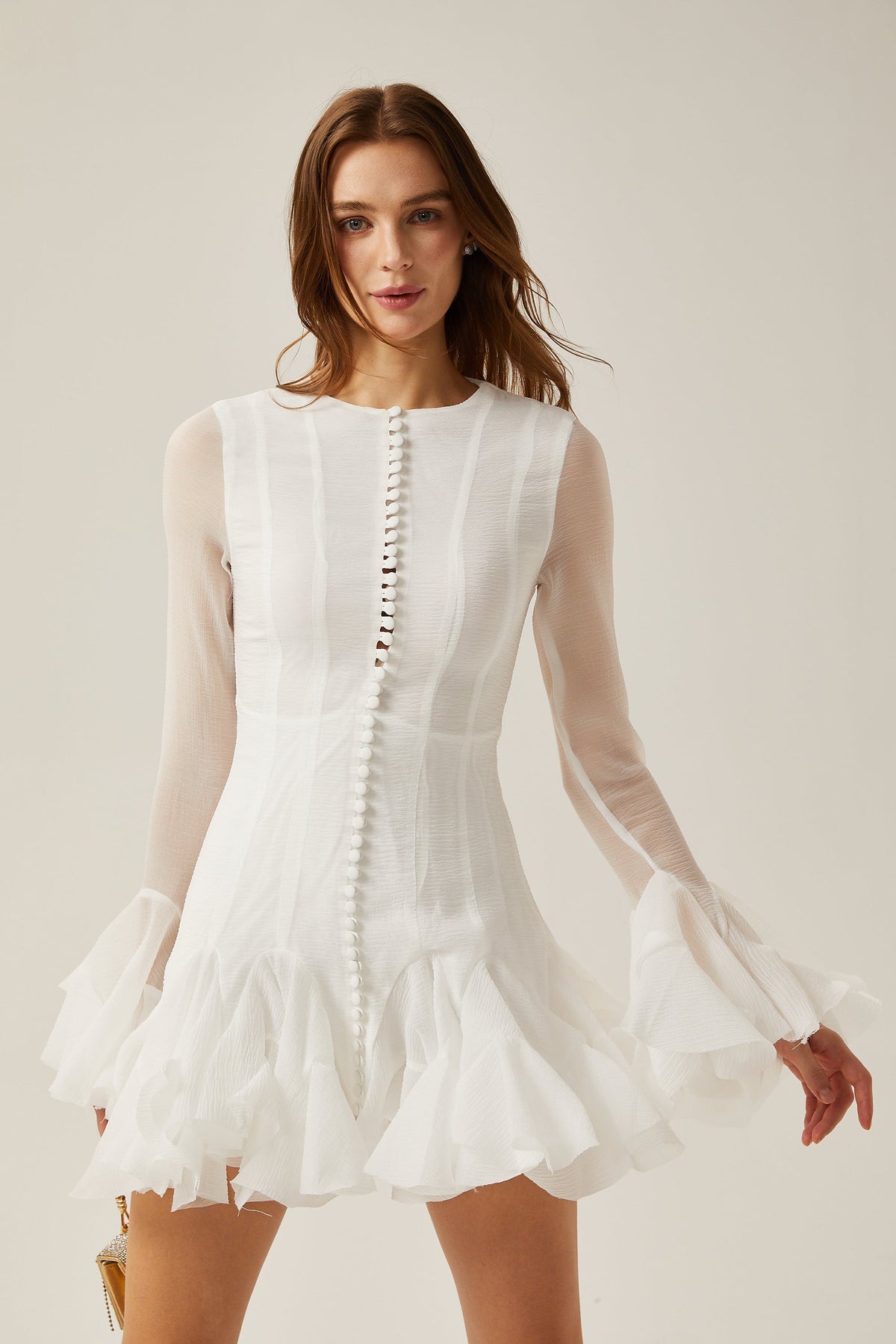 Anaïs semi-sheer flared mini dress (Final Sale)