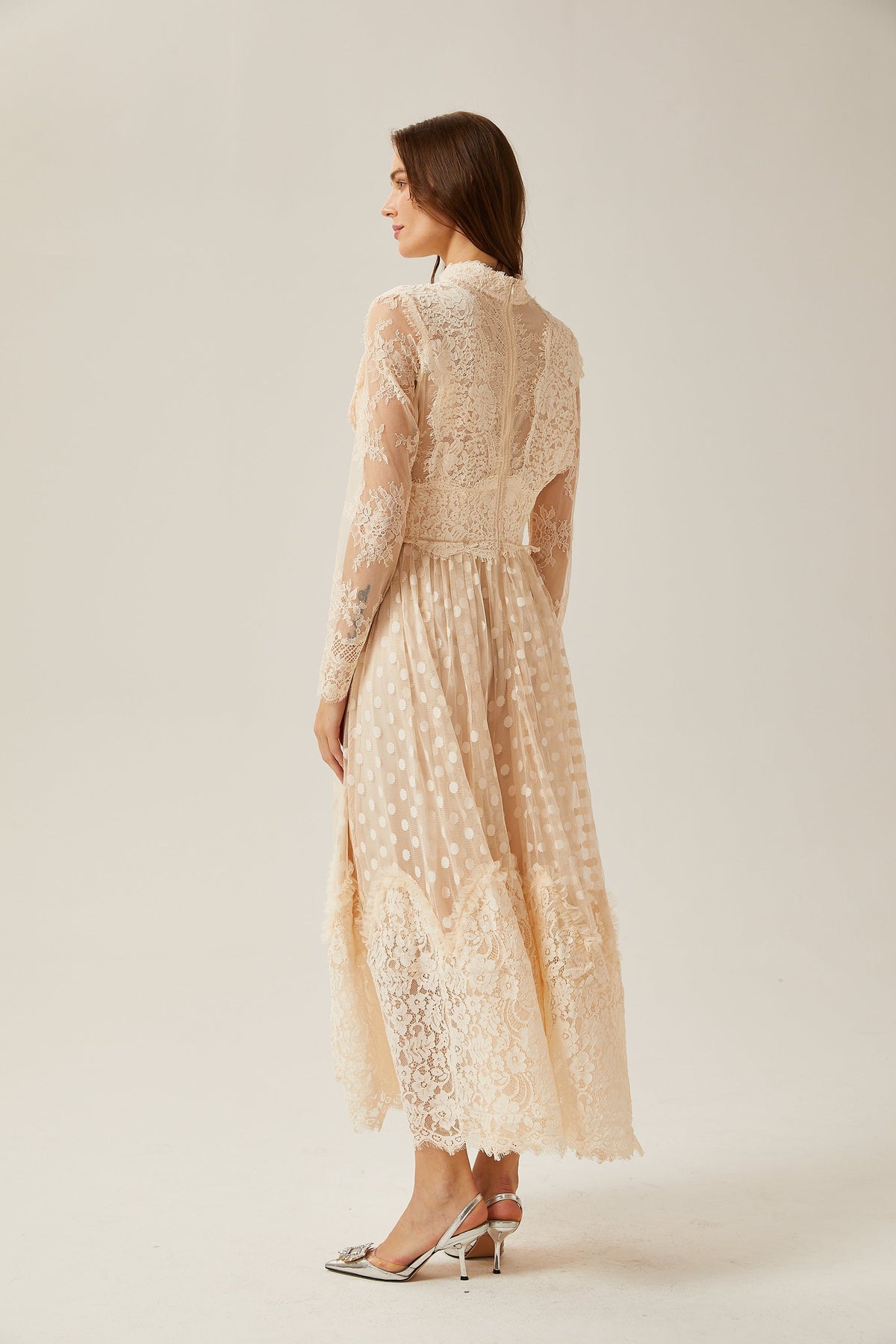 Éliane polka-dot lace-embroidered midi dress