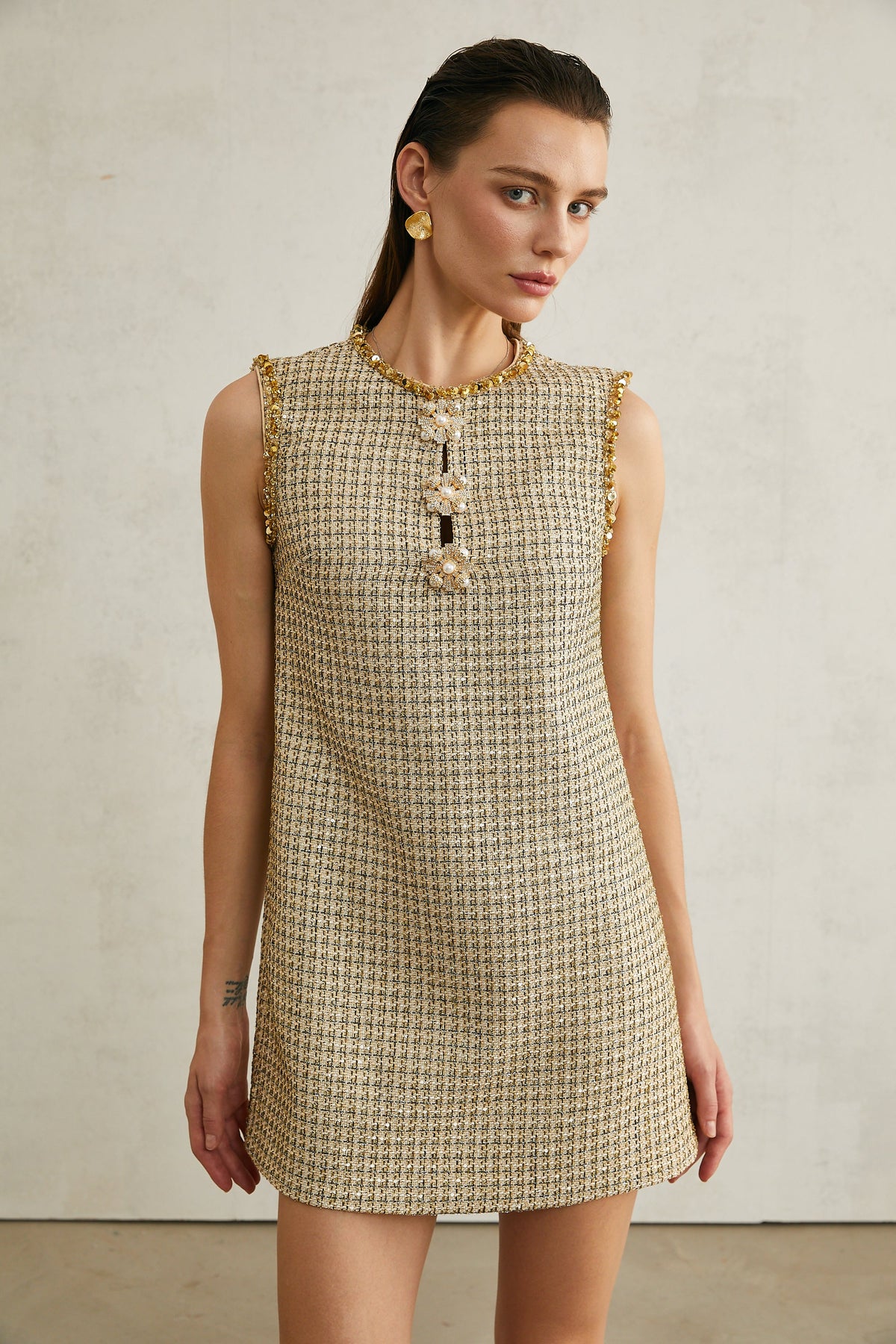 Éléonore tweed sleeveless mini dress