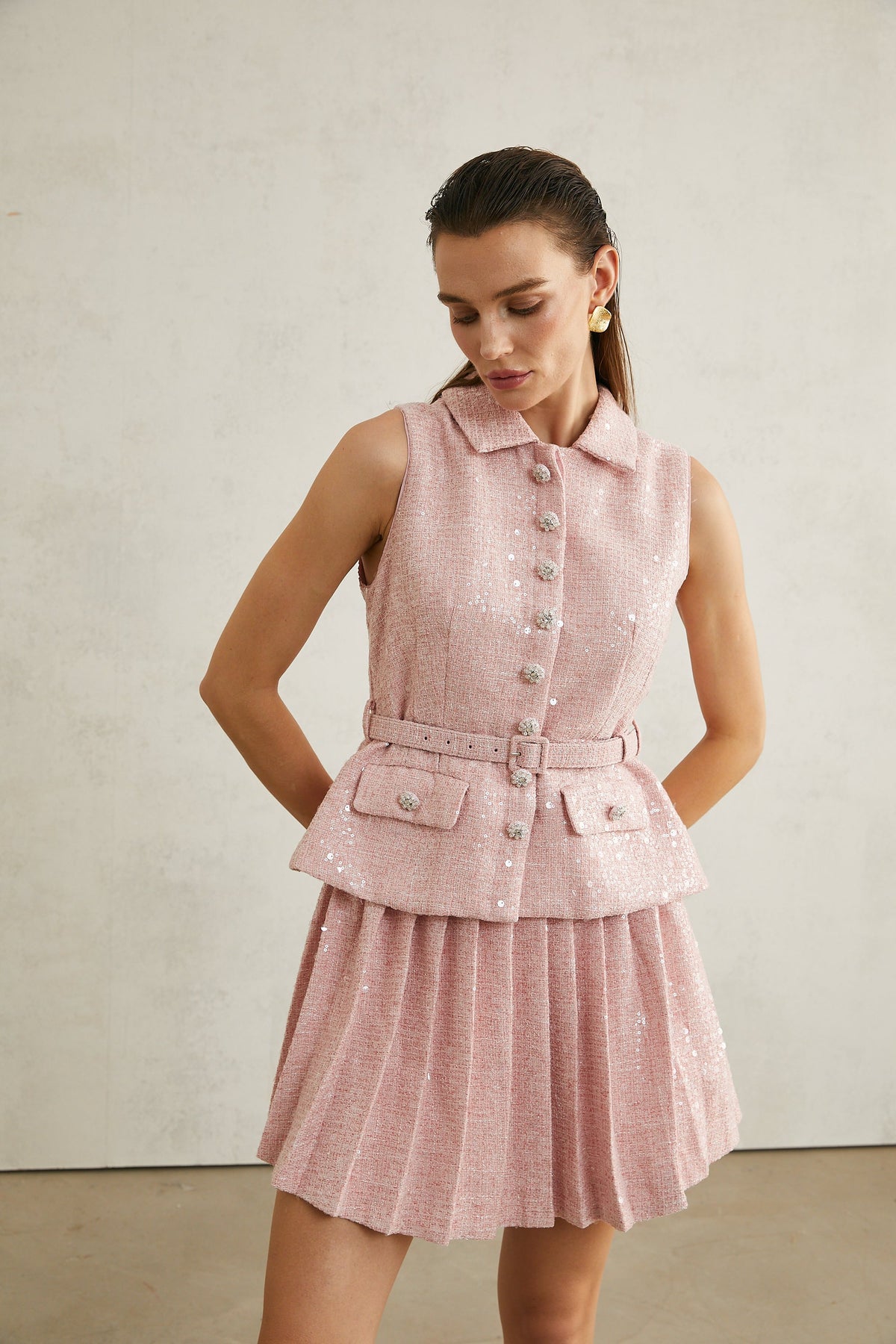 Élise pink pleated embellished mini dress (Final Sale-US Only)