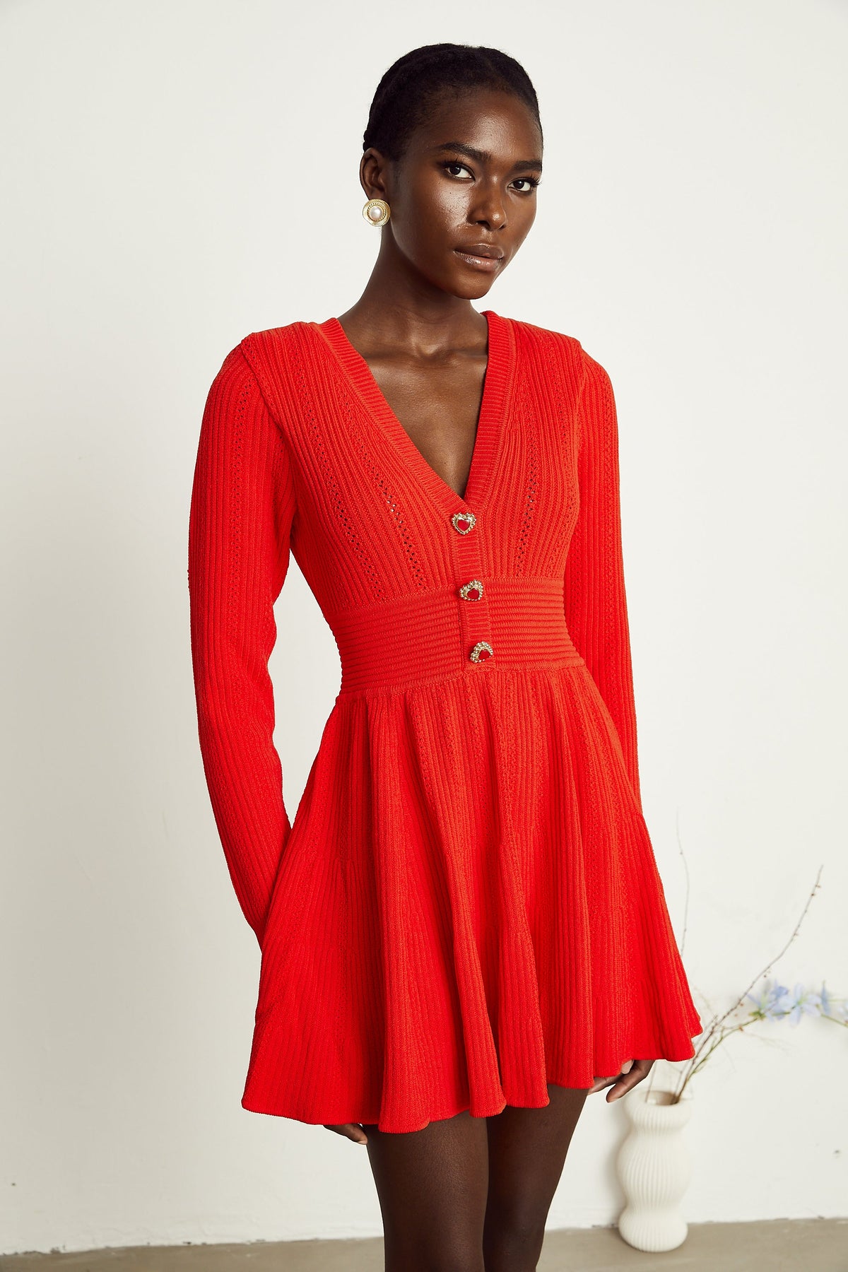 Coralie red V-neck flared mini dress (Final Sale)