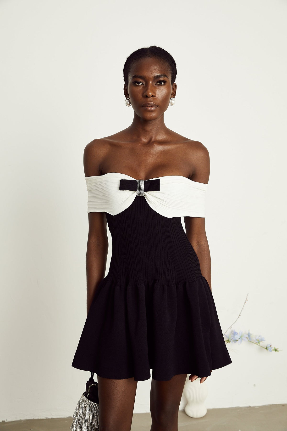 Angèle black off-shoulder knitted mini dress (Final Sale-US Only)
