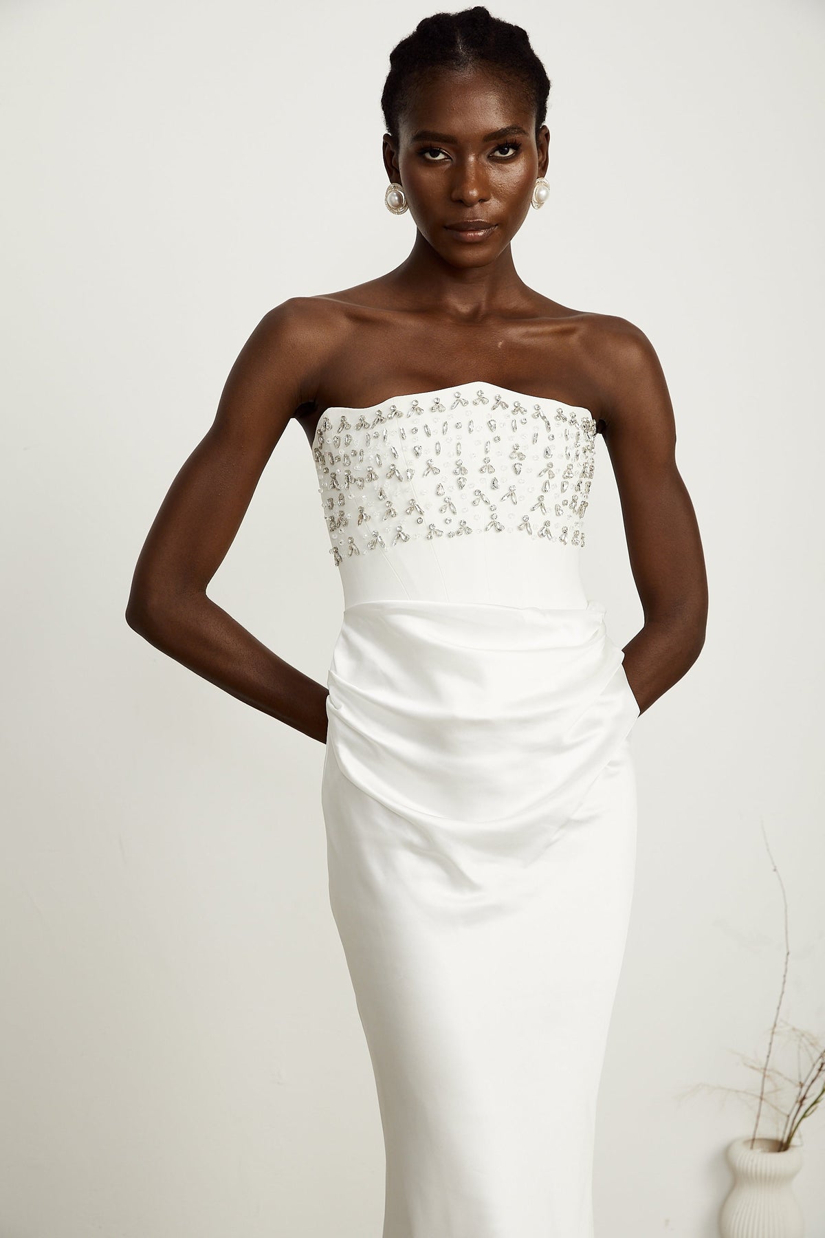 Aurore White Crystal Embellished Maxi Dress (Final Sale-US Only)