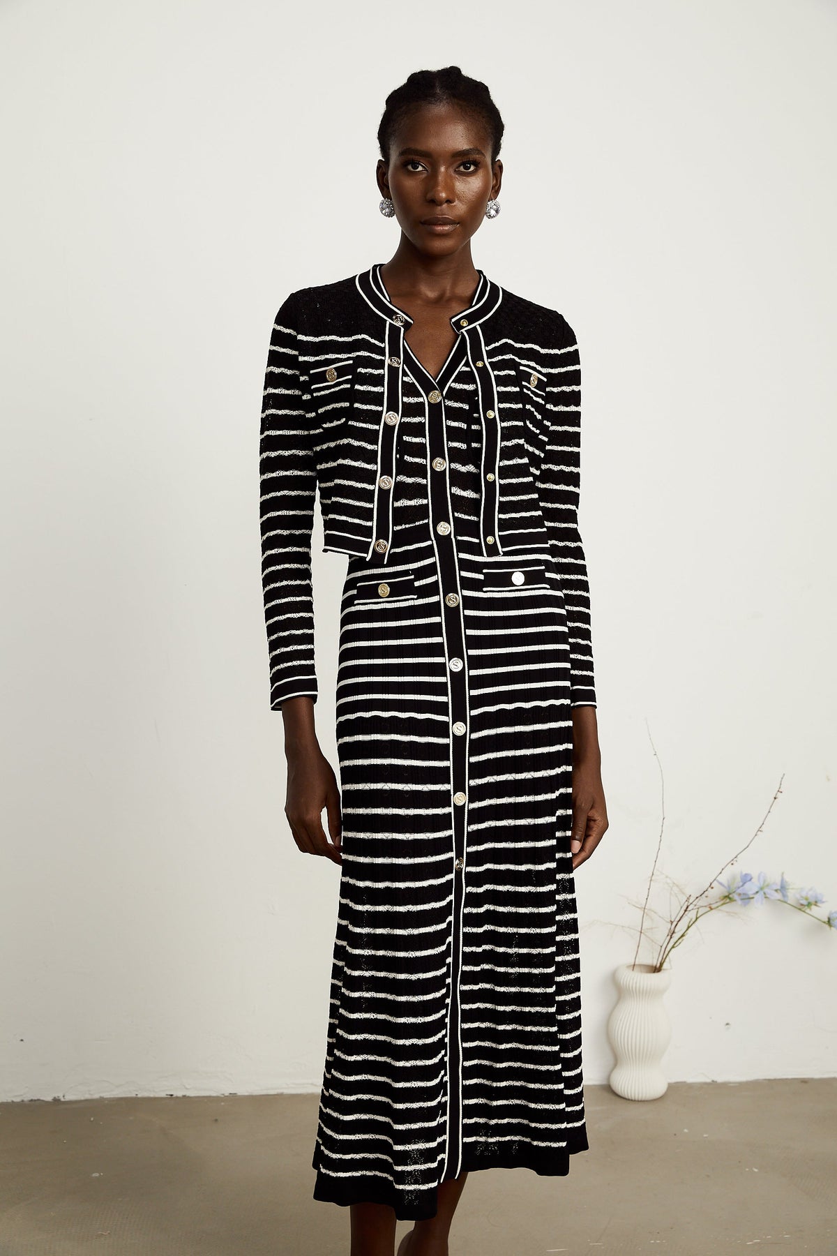 Charlotte striped knitted cardigan & dress matching set