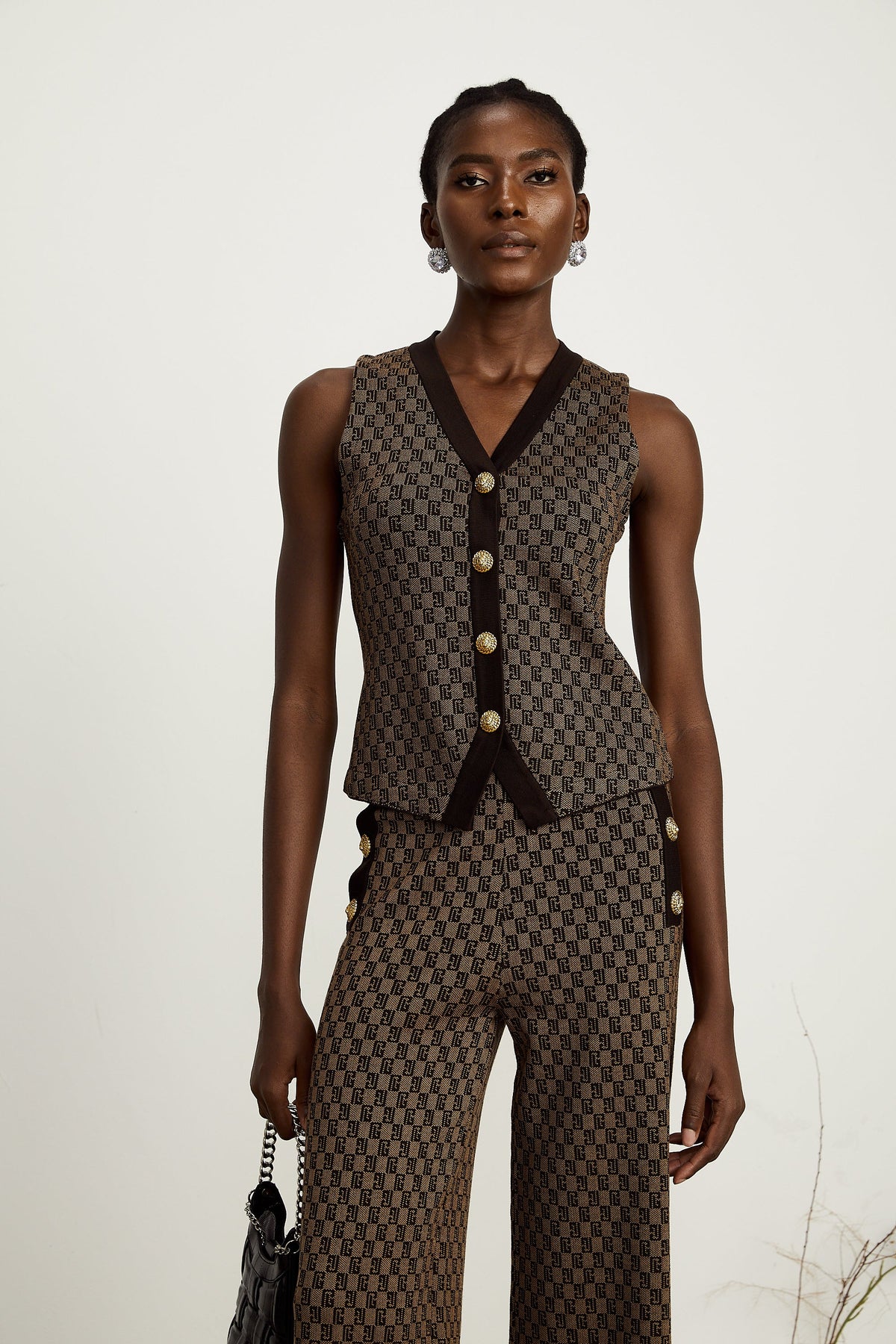 Cyrielle monogram-jacquard top & trousers matching set