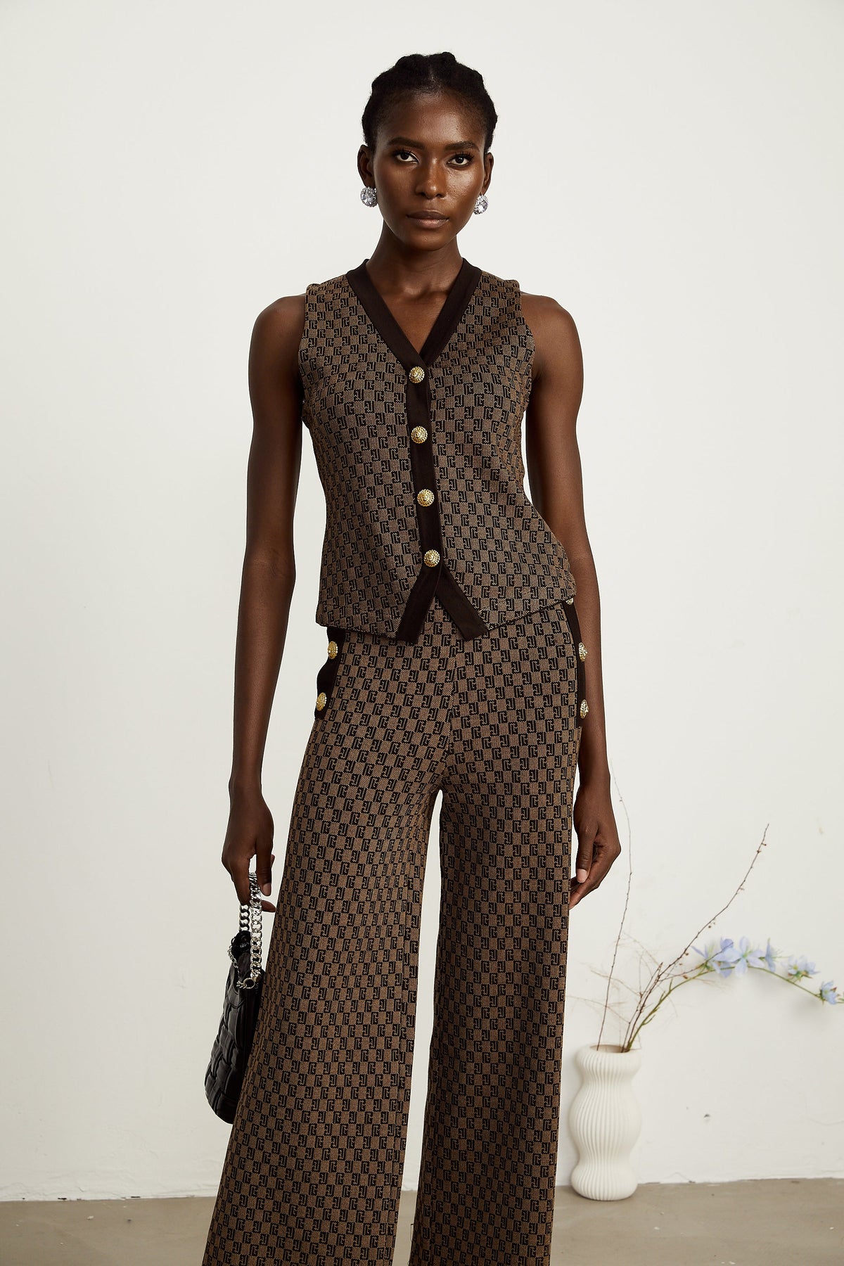 Cyrielle monogram-jacquard top & trousers matching set