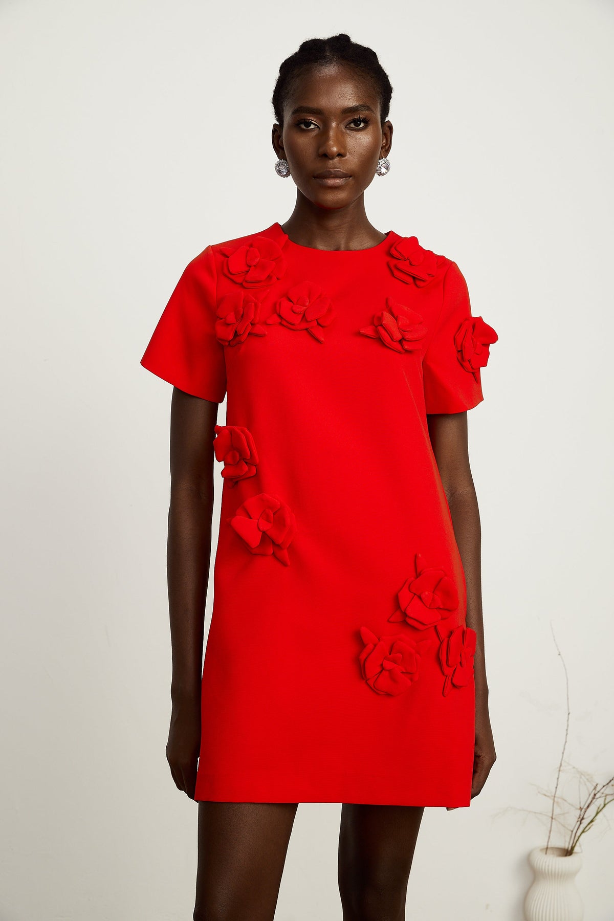 Calista red floral-detail short-sleeve mini dress (Final Sale-US Only)