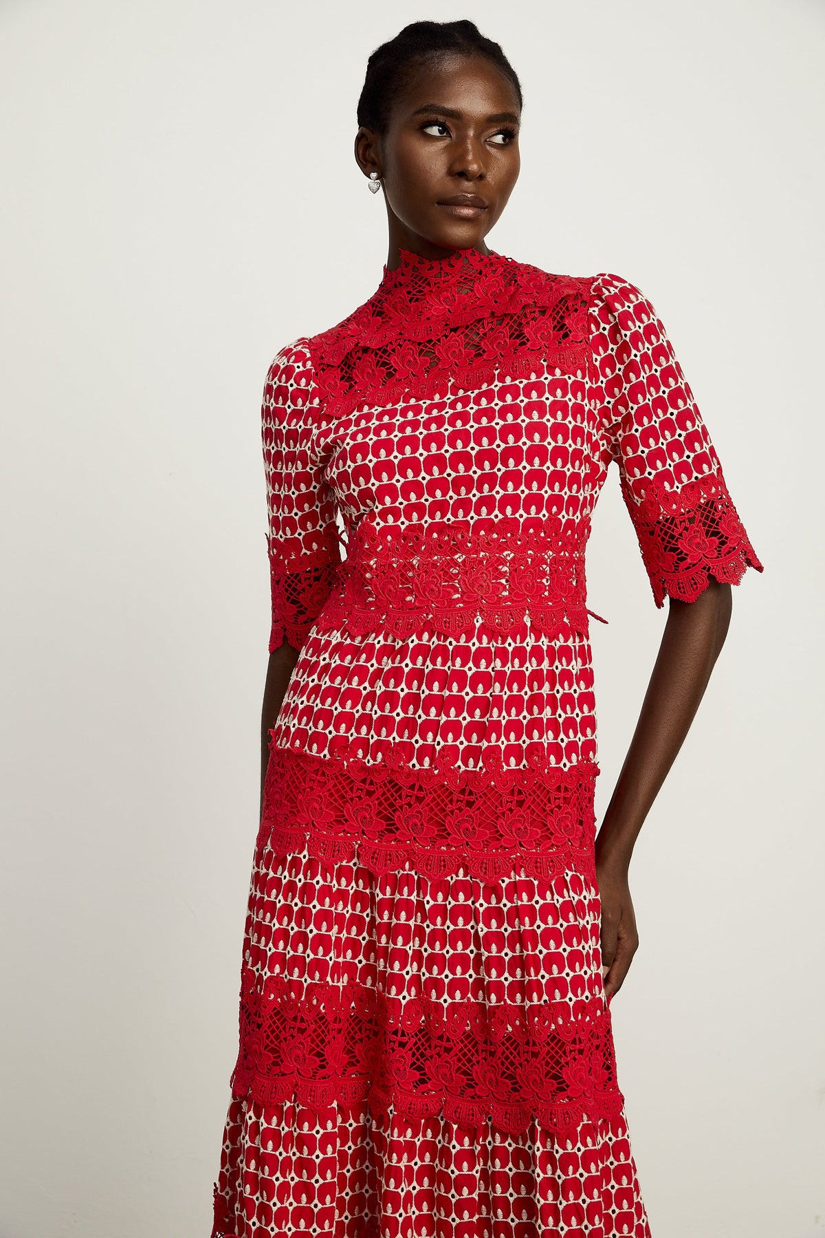 Chantal red scallop-pattern lace-panel maxi dress (Final Sale-US Only)