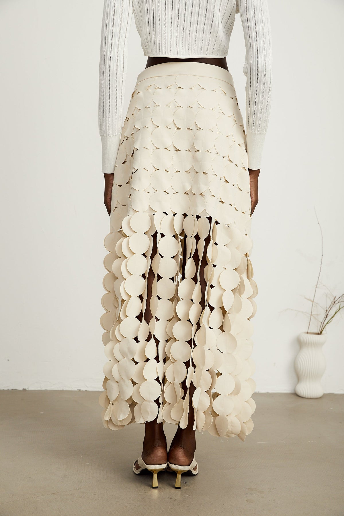Hanna disc-design fringed maxi skirt in Neutrals (Final Sale)
