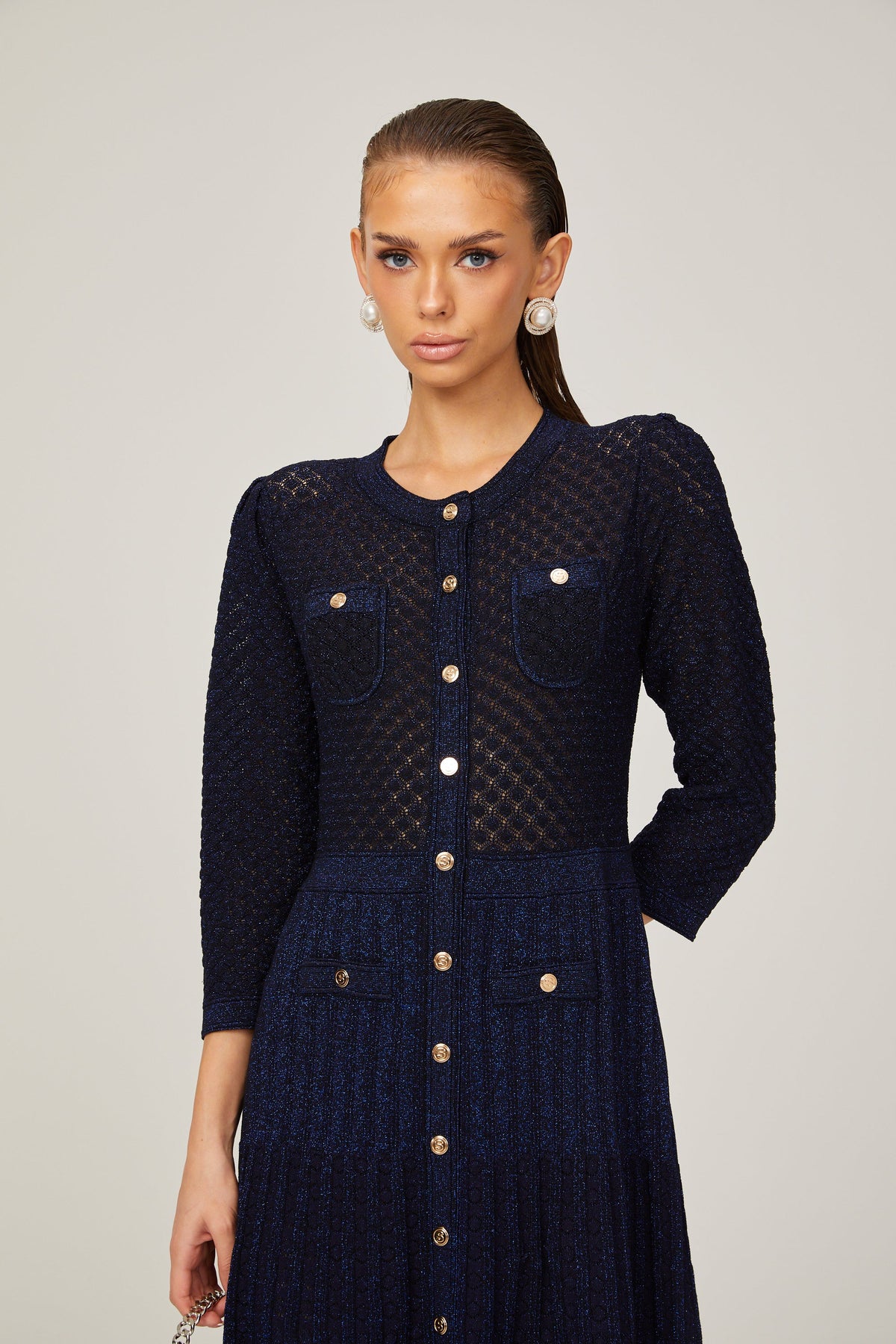 Élodie knitted long-sleeve midi dress in Blue (Final Sale-US Only)