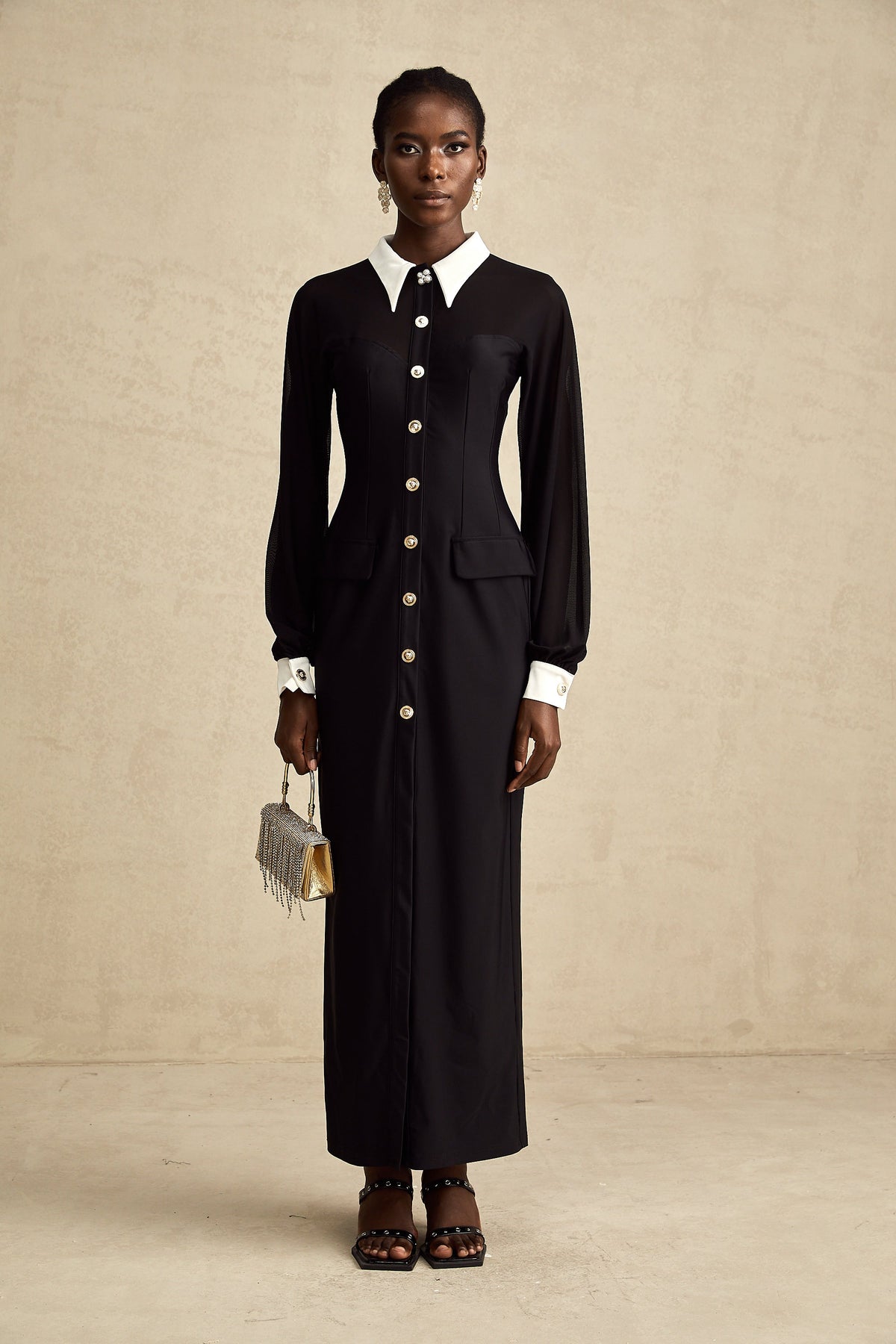 Cyrielle contrast-color semi-sheer maxi dress