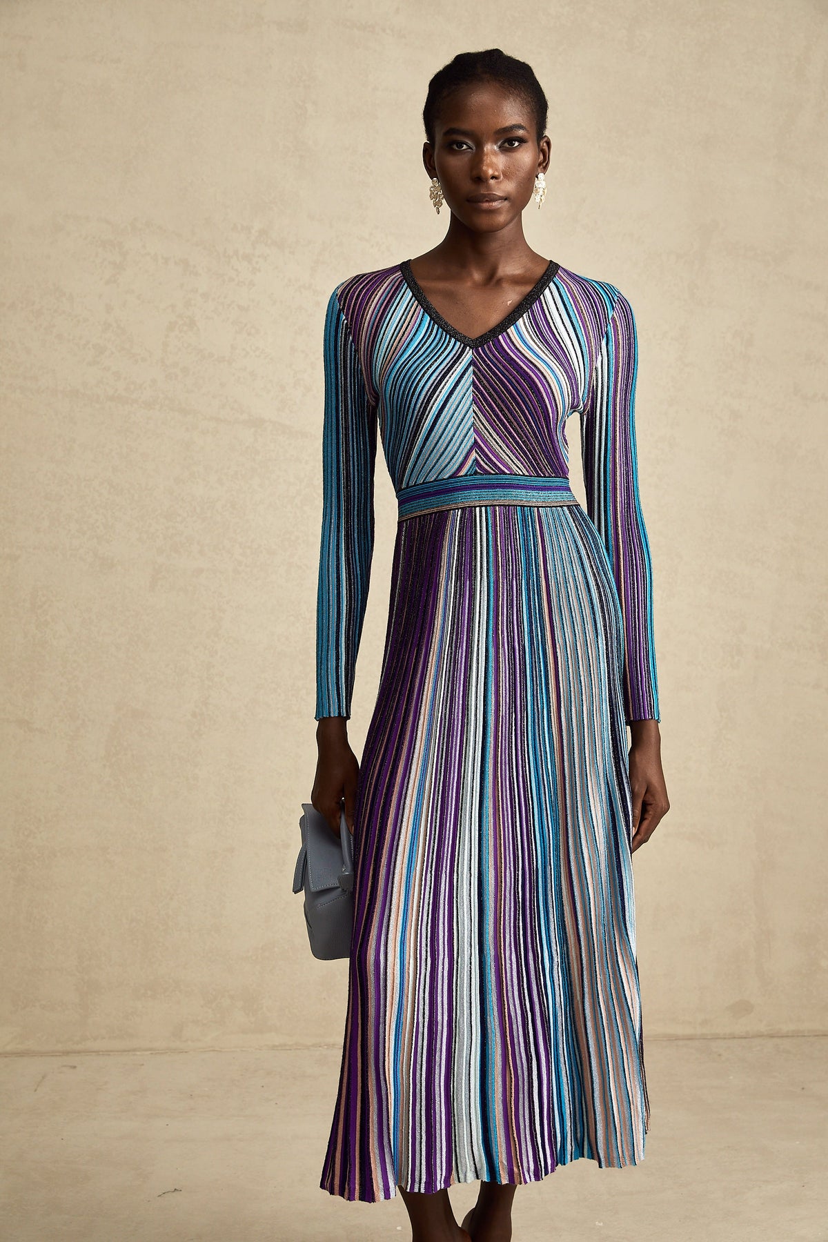 Mathilde metallic pleated midi dress in Blue