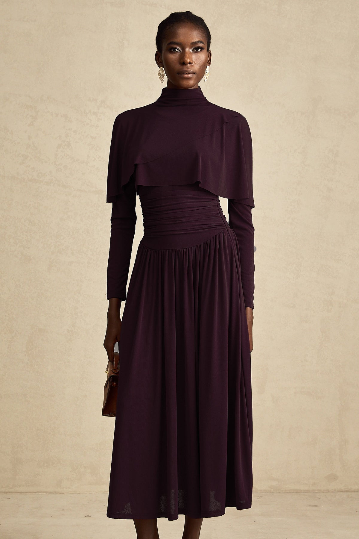 Camille Red Ruched Midi Dress with Flap Design Detail (Final Sale-US Only)
