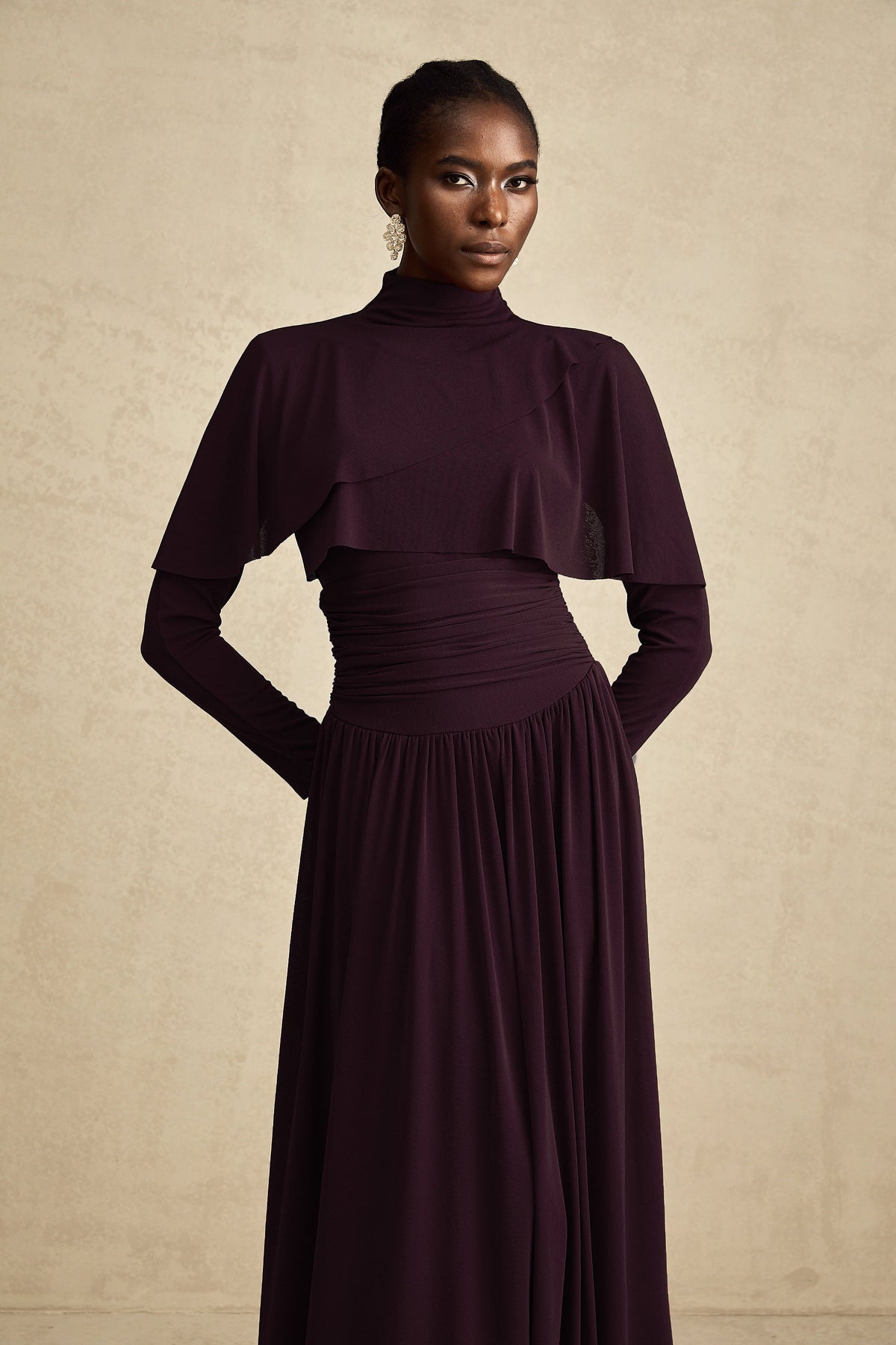 Camille Red Ruched Midi Dress with Flap Design Detail (Final Sale-US Only)