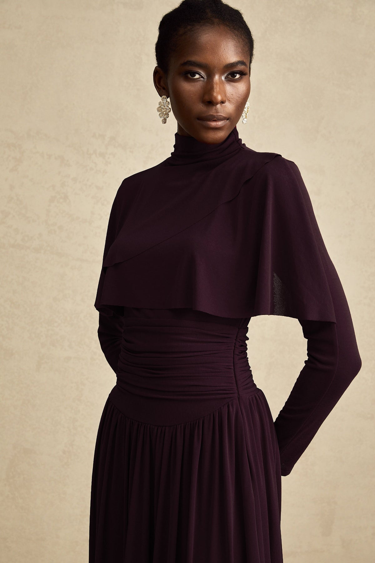 Camille Red Ruched Midi Dress with Flap Design Detail (Final Sale)