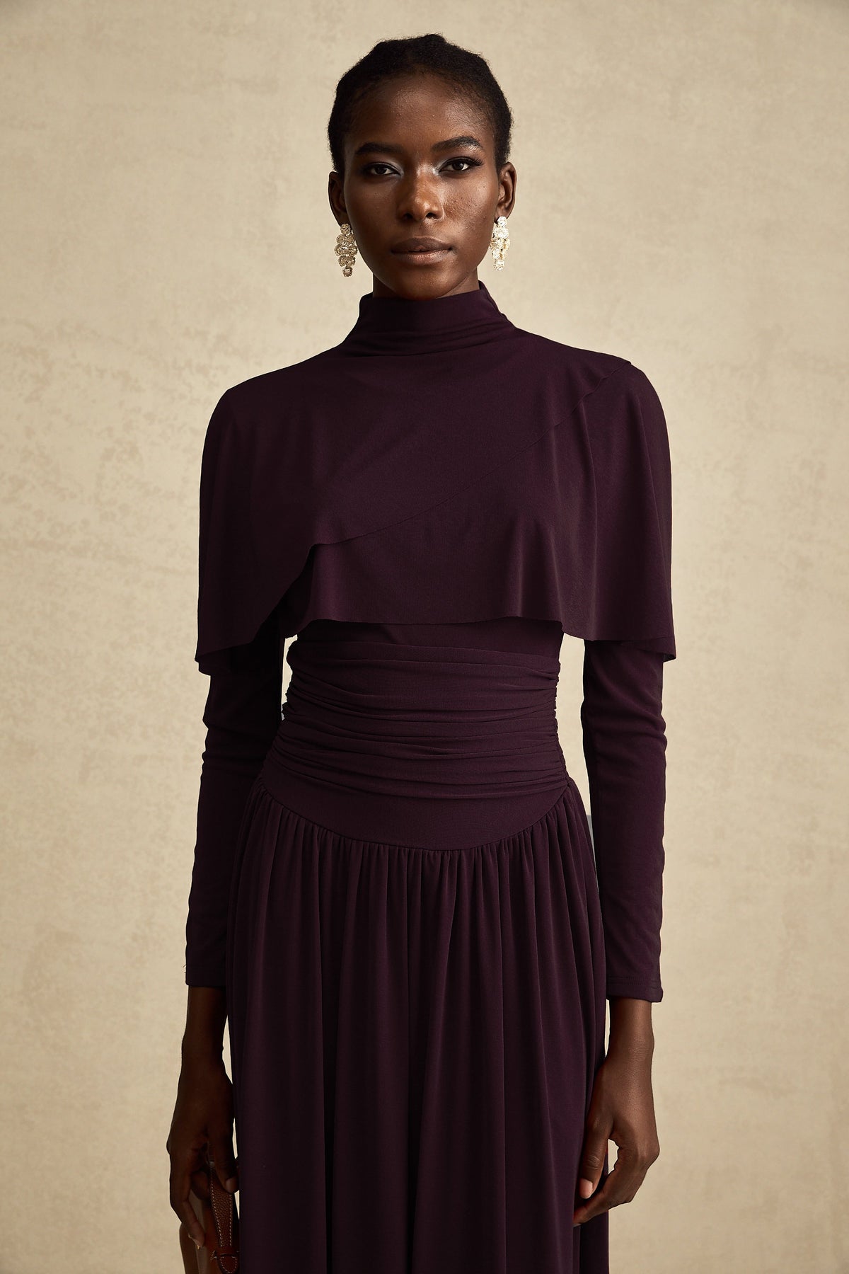 Camille Red Ruched Midi Dress with Flap Design Detail (Final Sale-US Only)