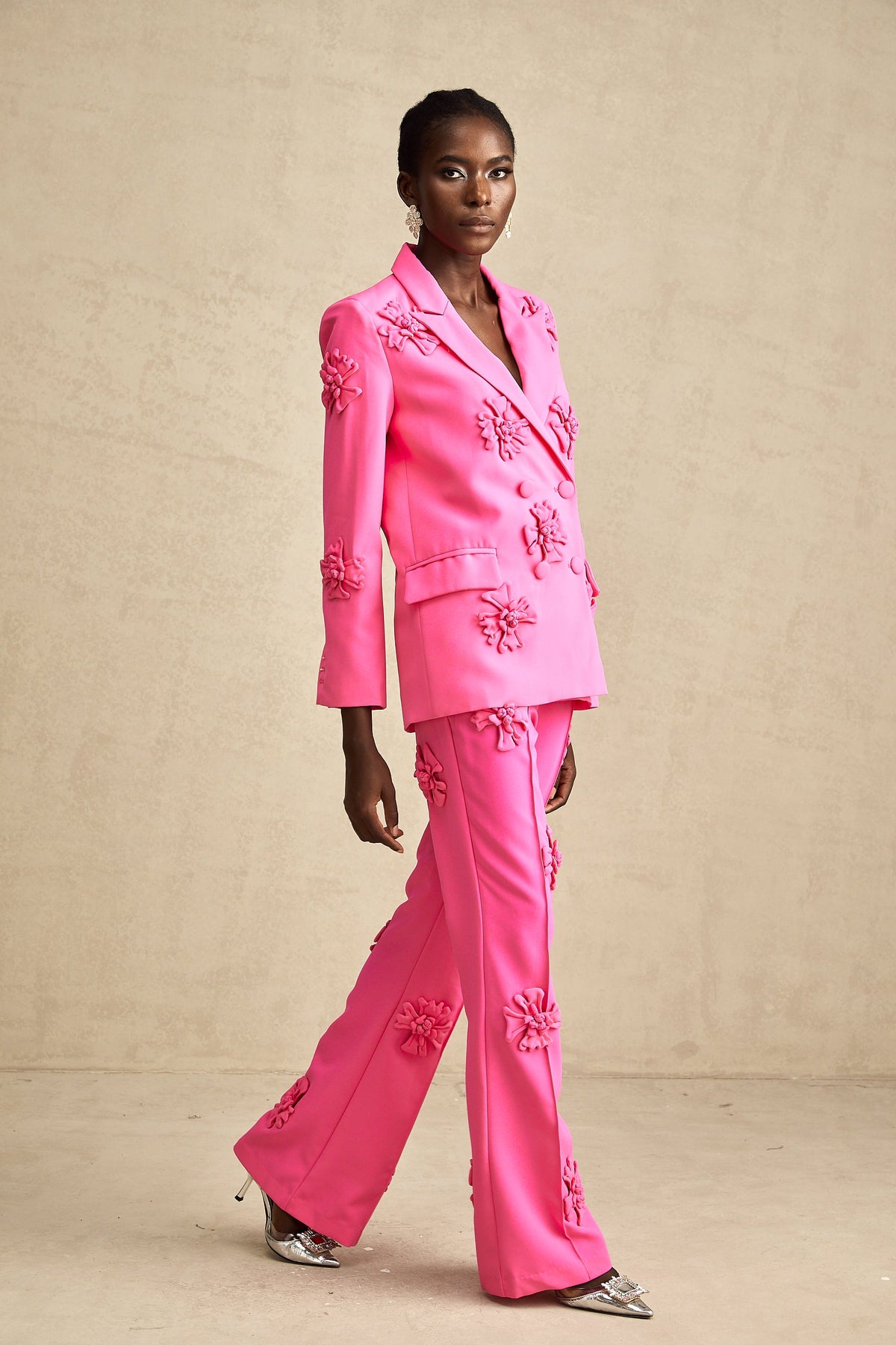 Amélie-Rose pink floral jacket & trousers matching set