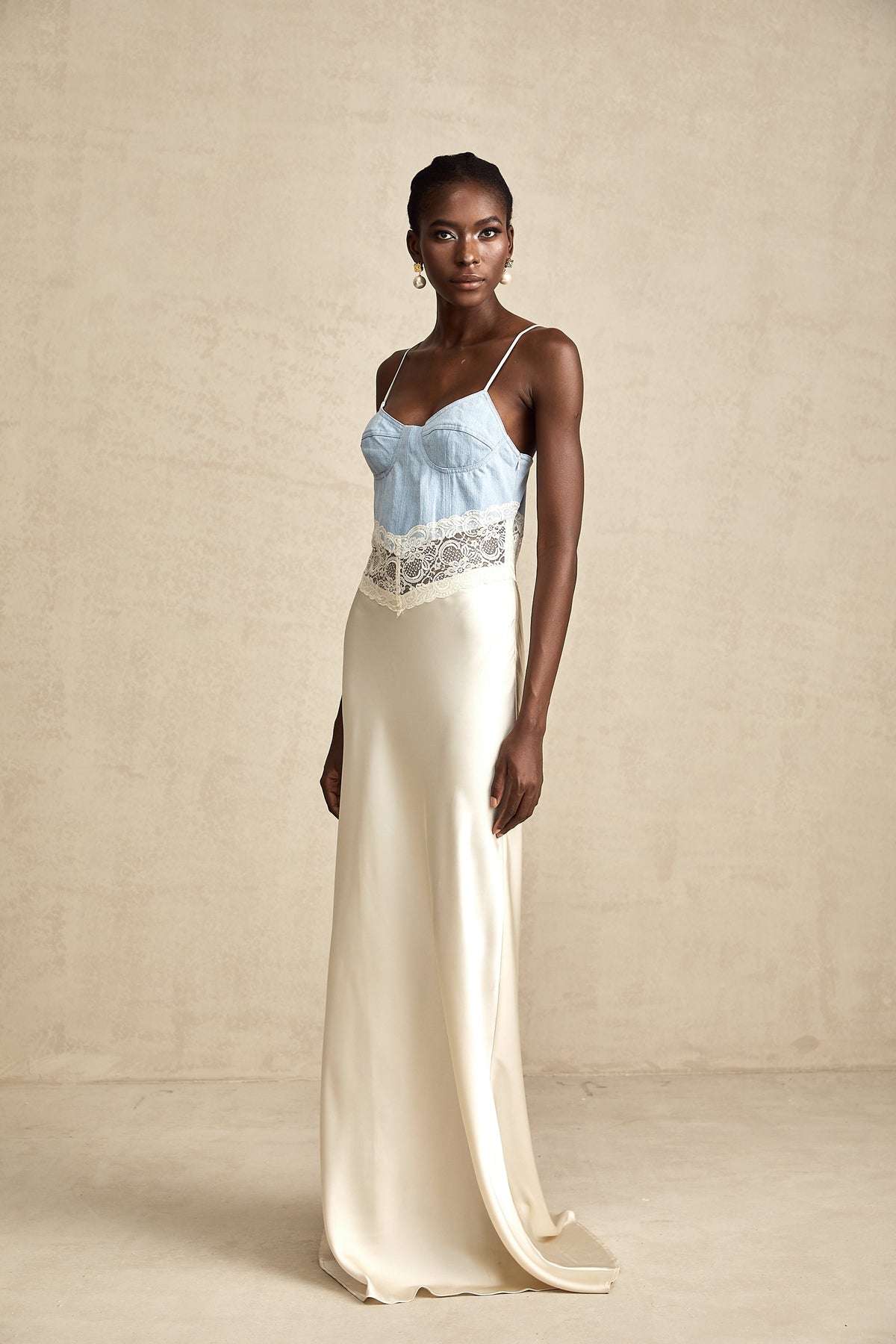 Lisette lace-trim panelled maxi dress