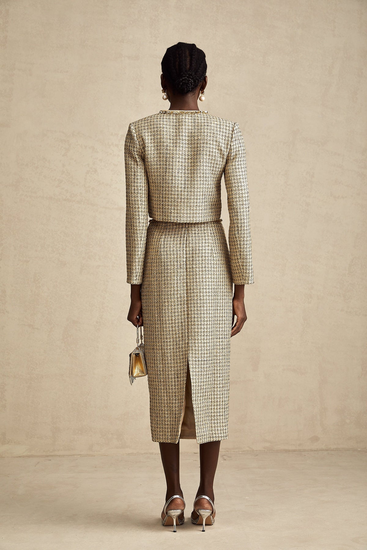 Aëlle gold tweed sequin jacket & skirt matching set