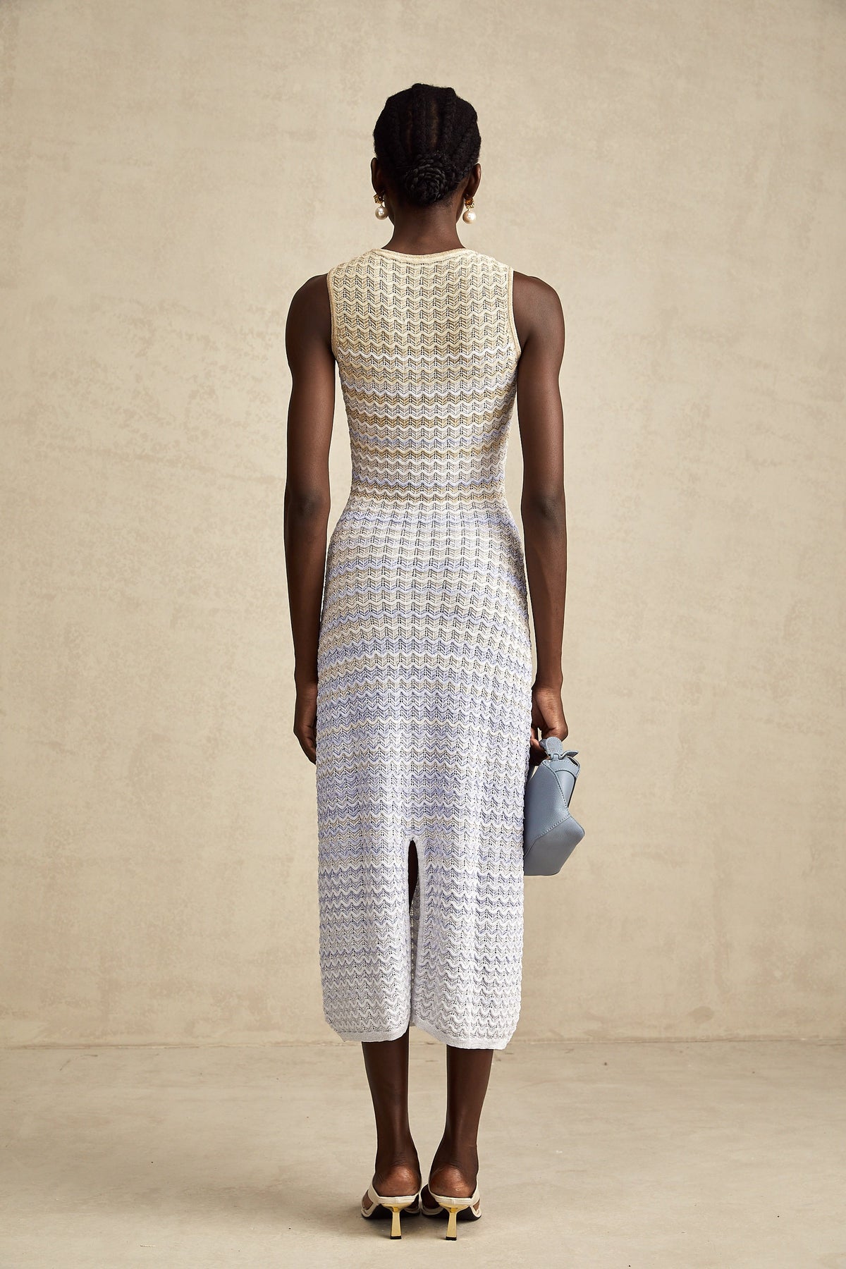 Pauline contrast-color ribbed-knitted midi dress