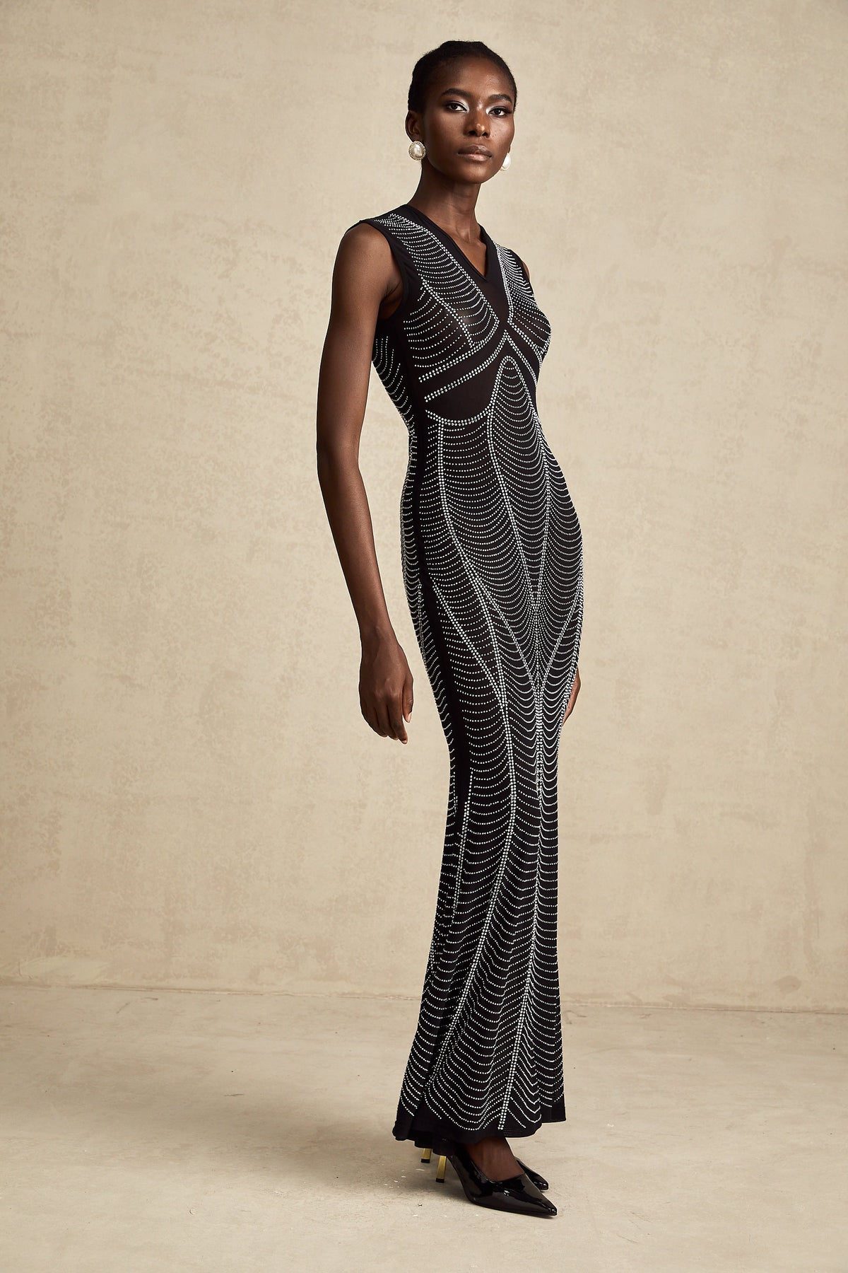 Liane black crystal-embellished semi-sheer maxi dress