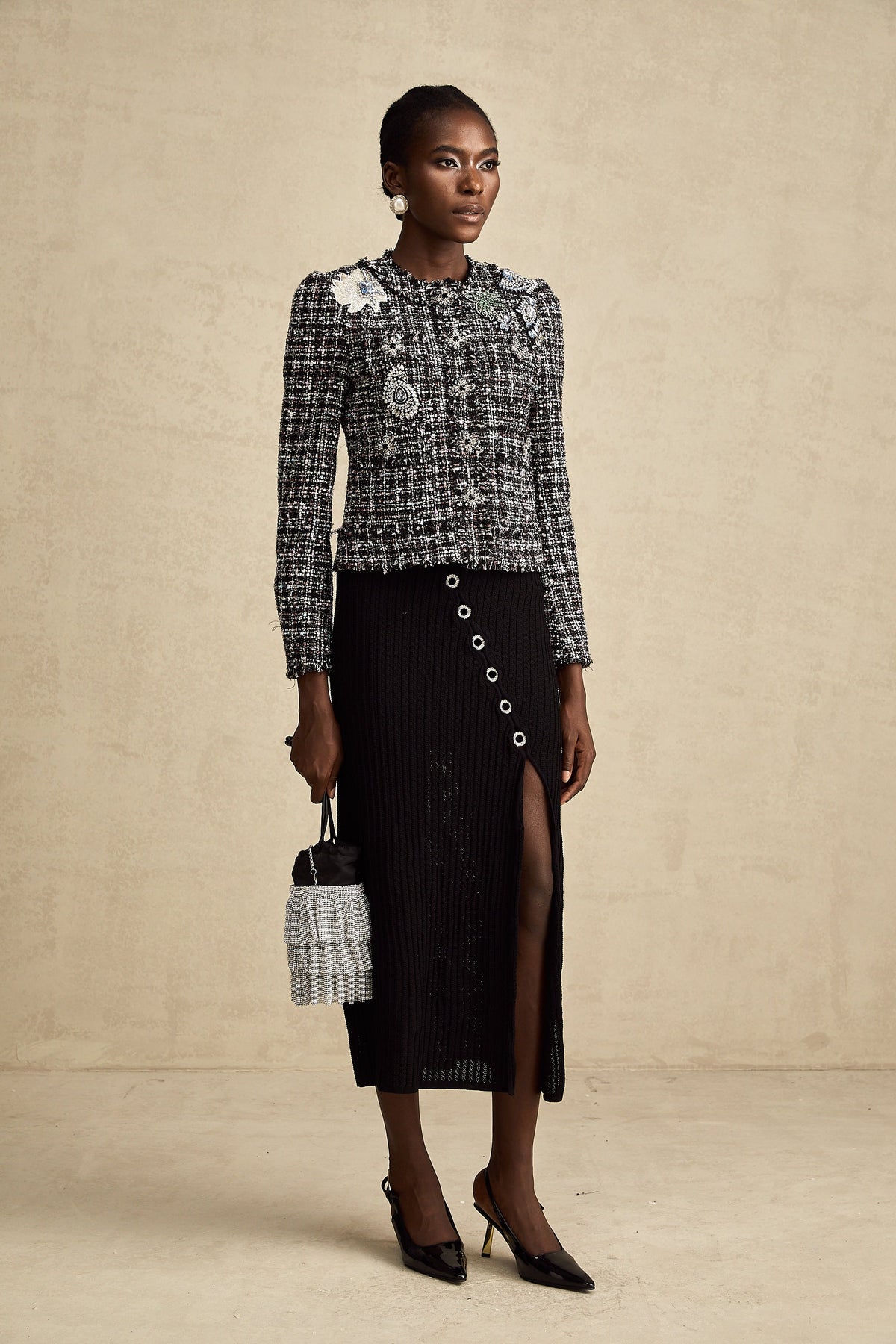Justine black frayed-edge checked tweed jacket (Final Sale-US Only)