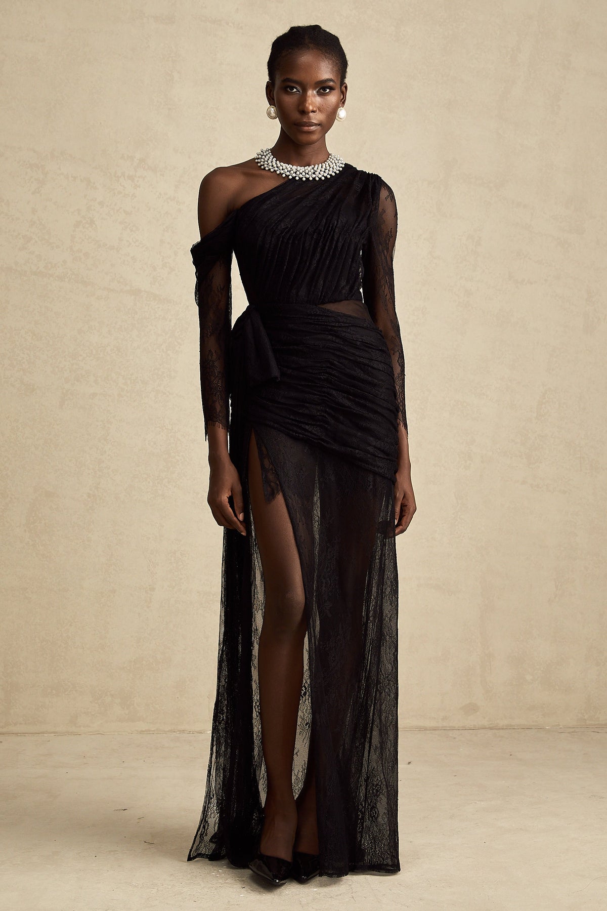 Jeanne black one-shoulder cut-out maxi dress (Final Sale-US Only)