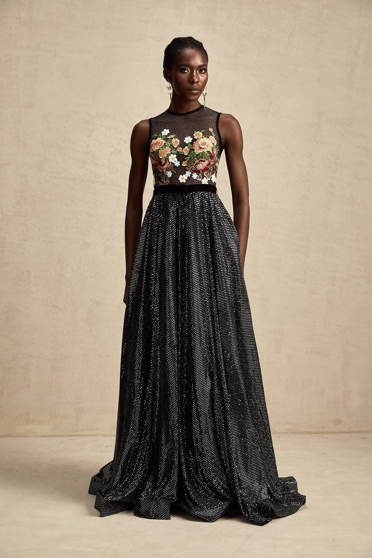 Agathe floral embroidered embellished maxi dress