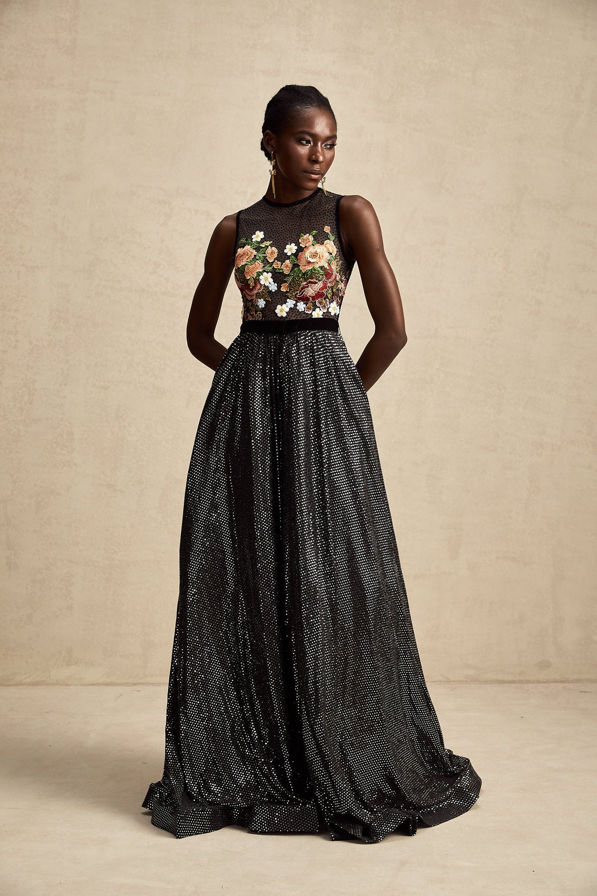 Agathe floral embroidered embellished maxi dress
