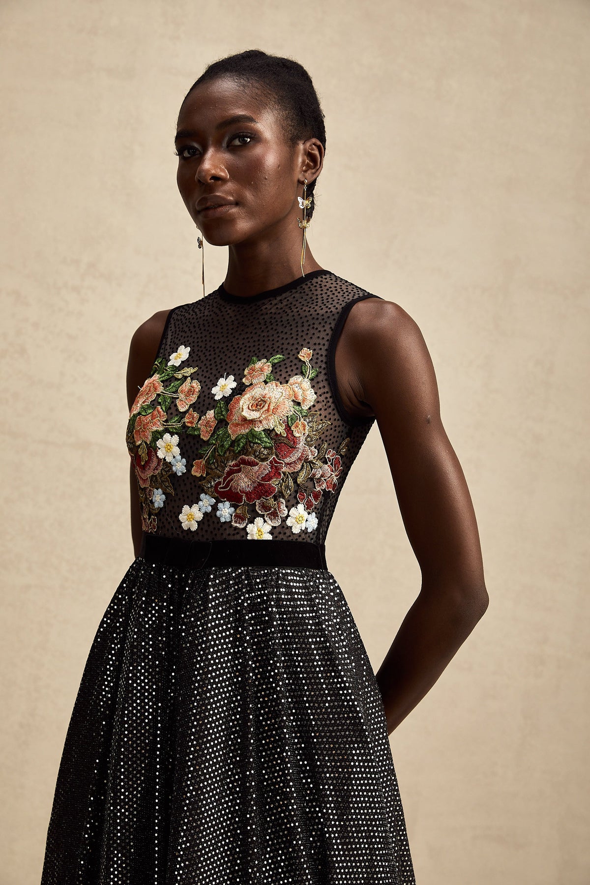 Agathe floral embroidered embellished maxi dress