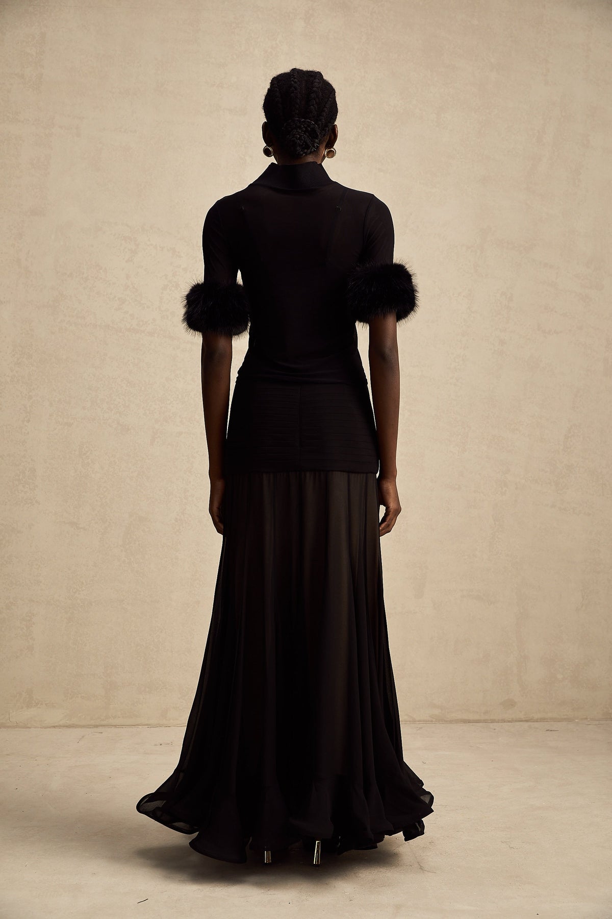 Ségolène black faux-fur tulle top (Final Sale)