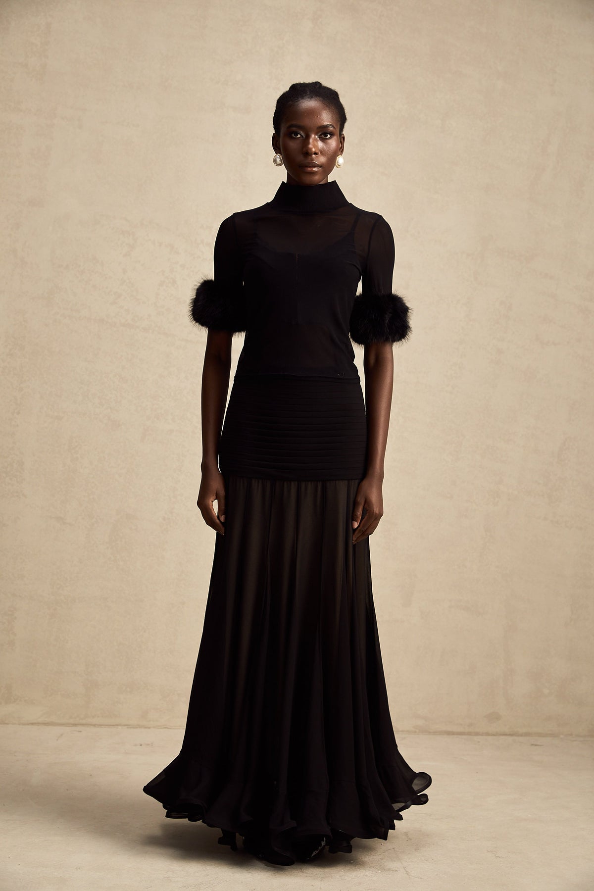 Ségolène black faux-fur tulle top (Final Sale)