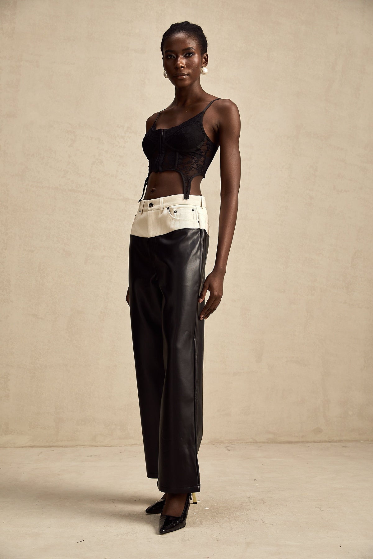 Clotilde contrast-color leather trousers - Black