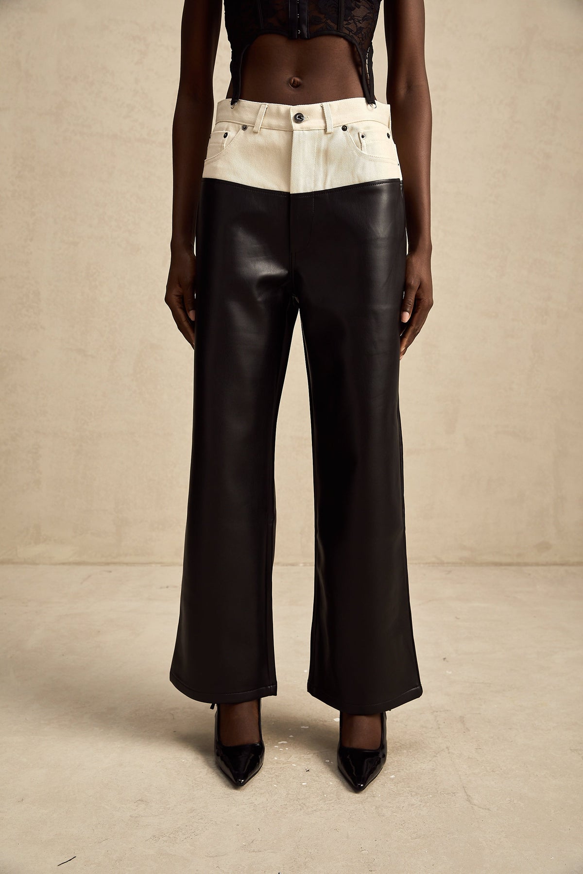 Clotilde contrast-color leather trousers - Black